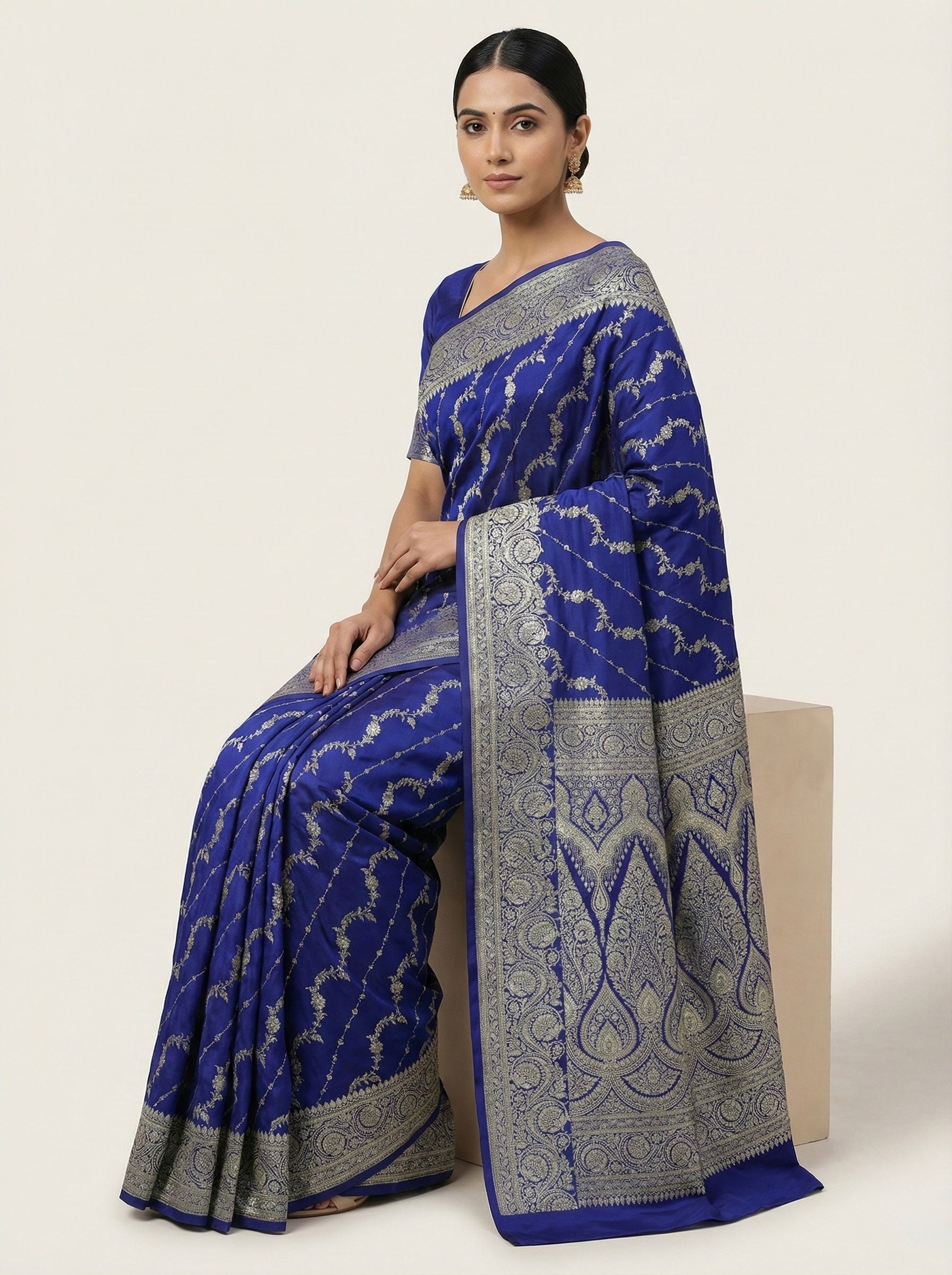 Royal Blue Banarasi Mashru Katan Silk Saree