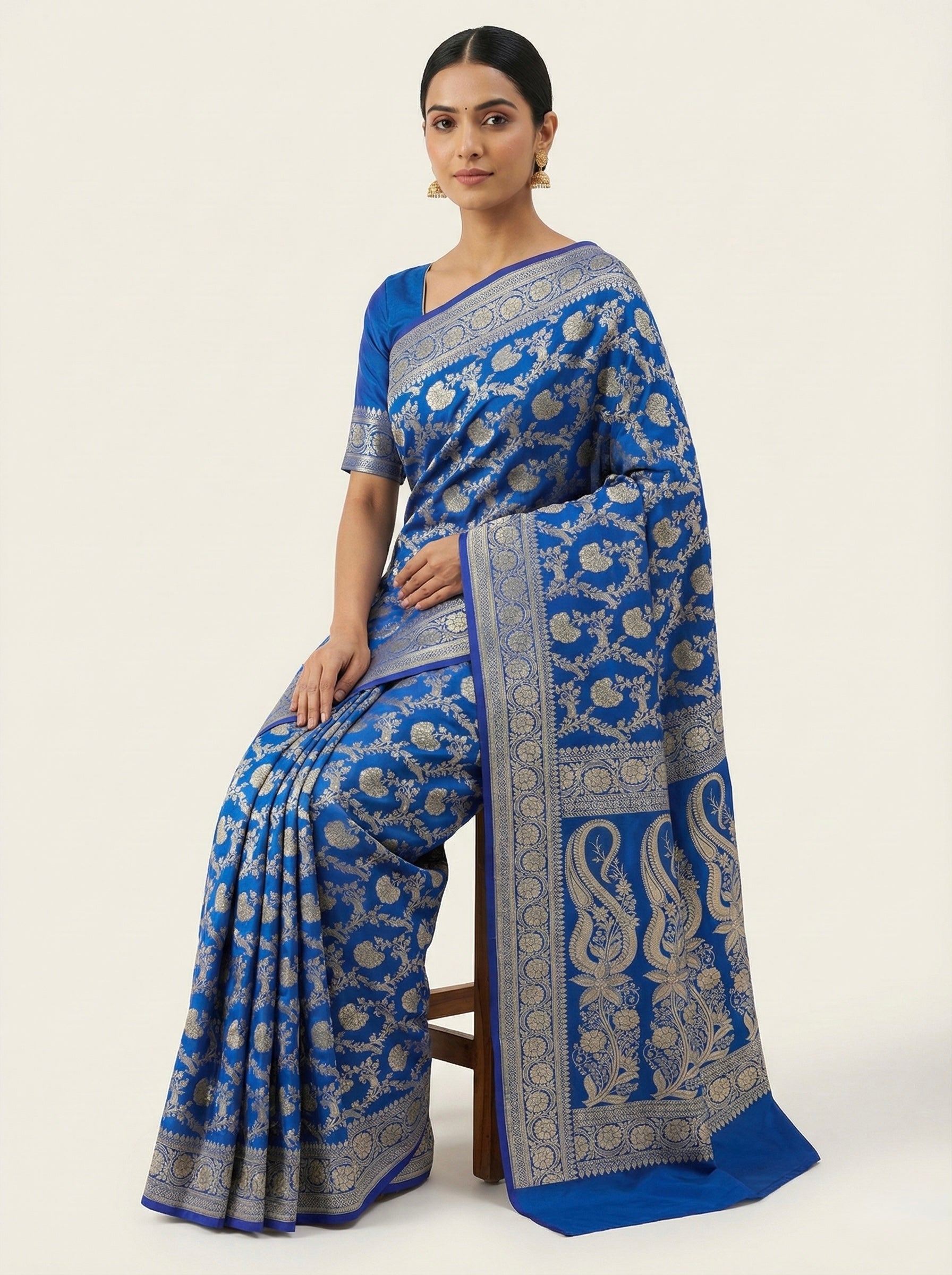 Royal Blue Banarasi Mashru Katan Silk Saree MS02