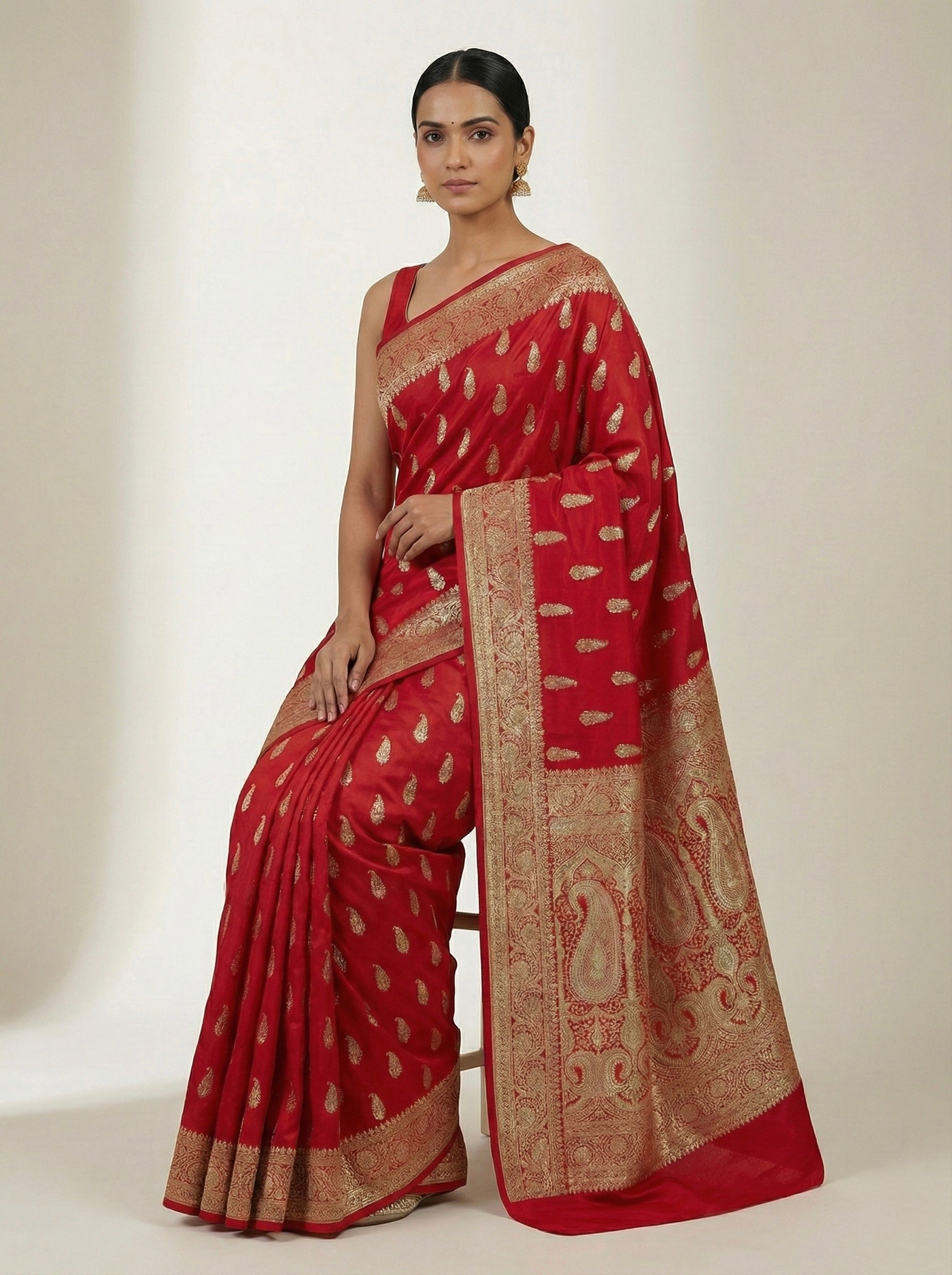Classic Red Banarasi Mashru Katan Silk Saree
