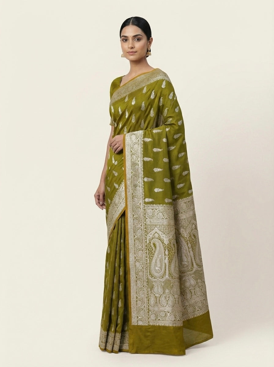 Mehendi Green Banarasi Mashru Katan Silk Saree