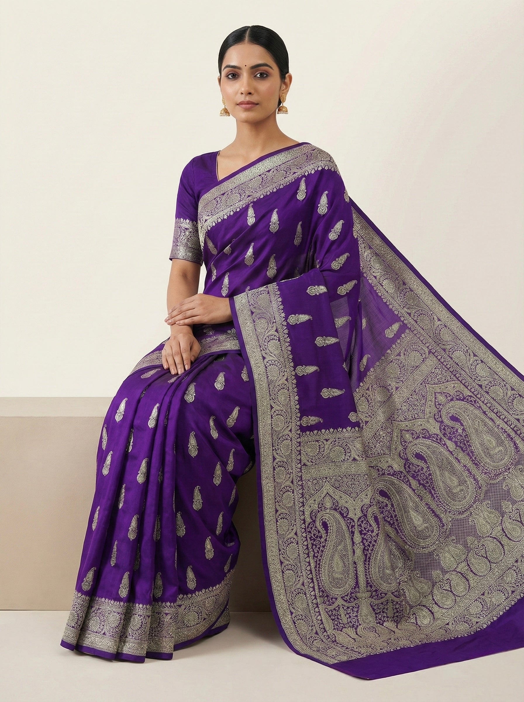 Royal Purple Banarasi Mashru Katan Silk Saree
