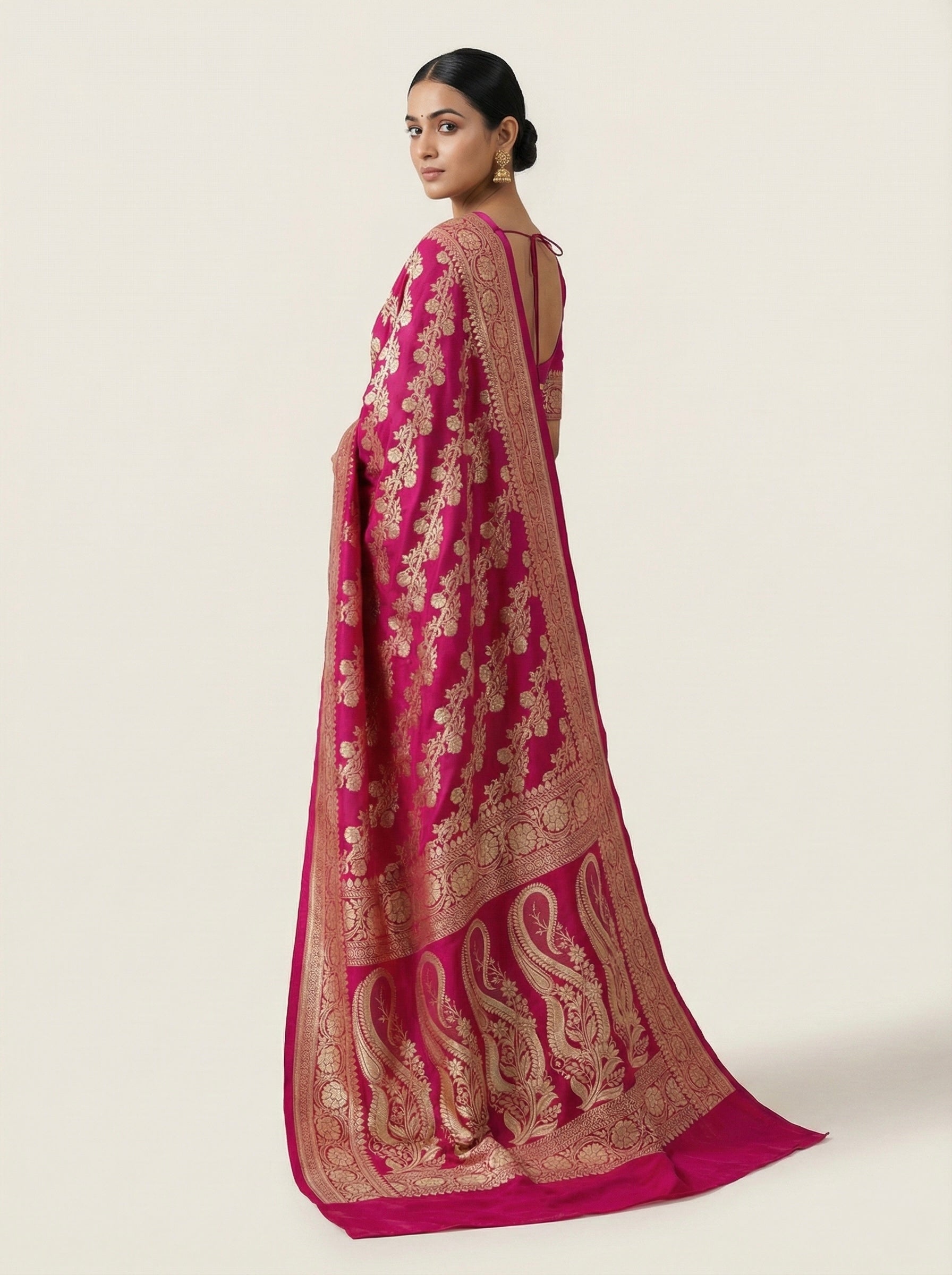 Deep Magenta Banarasi Mashru Katan Silk Saree