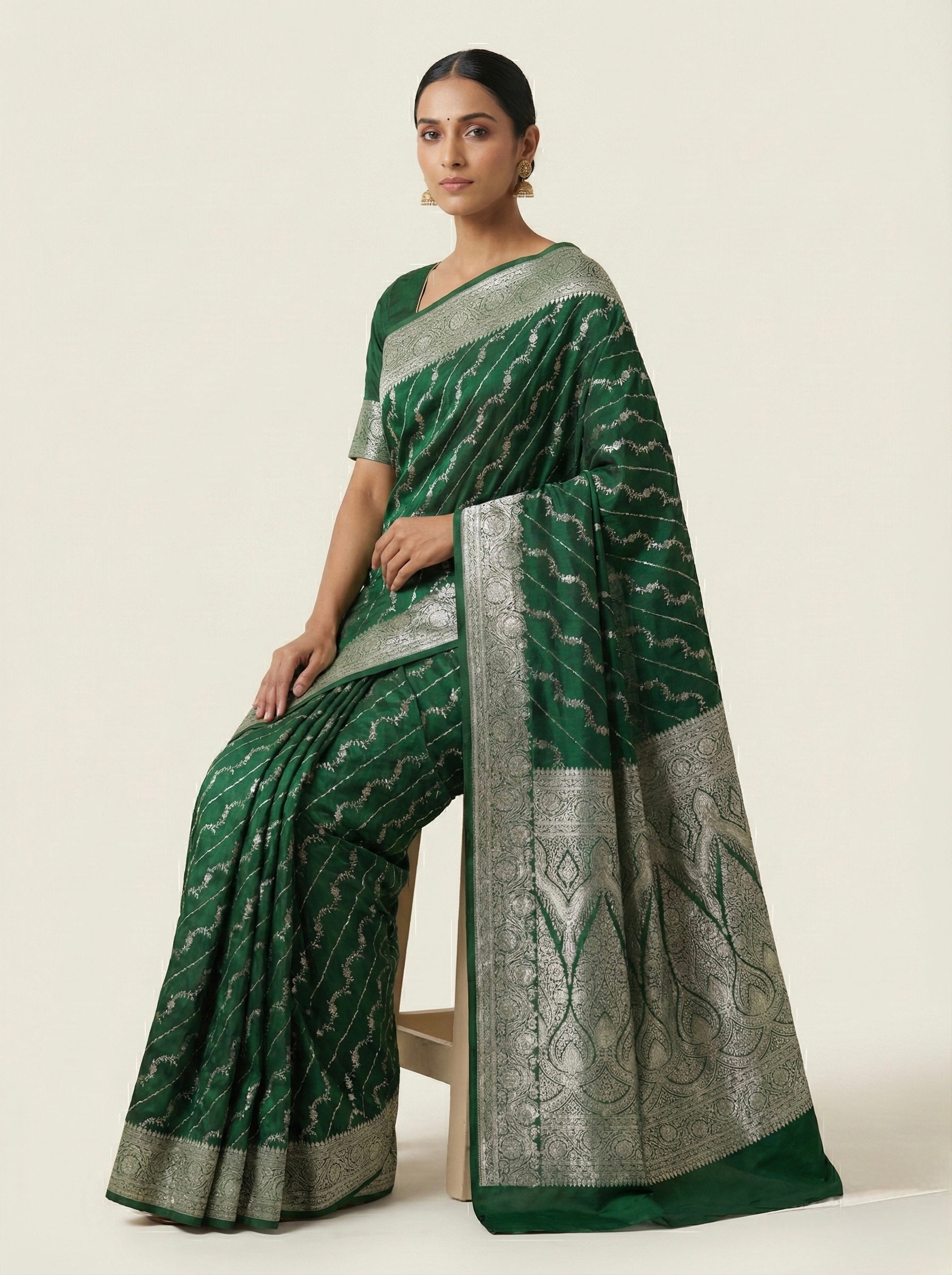 Emerald Green Banarasi Mashru Katan Silk Saree