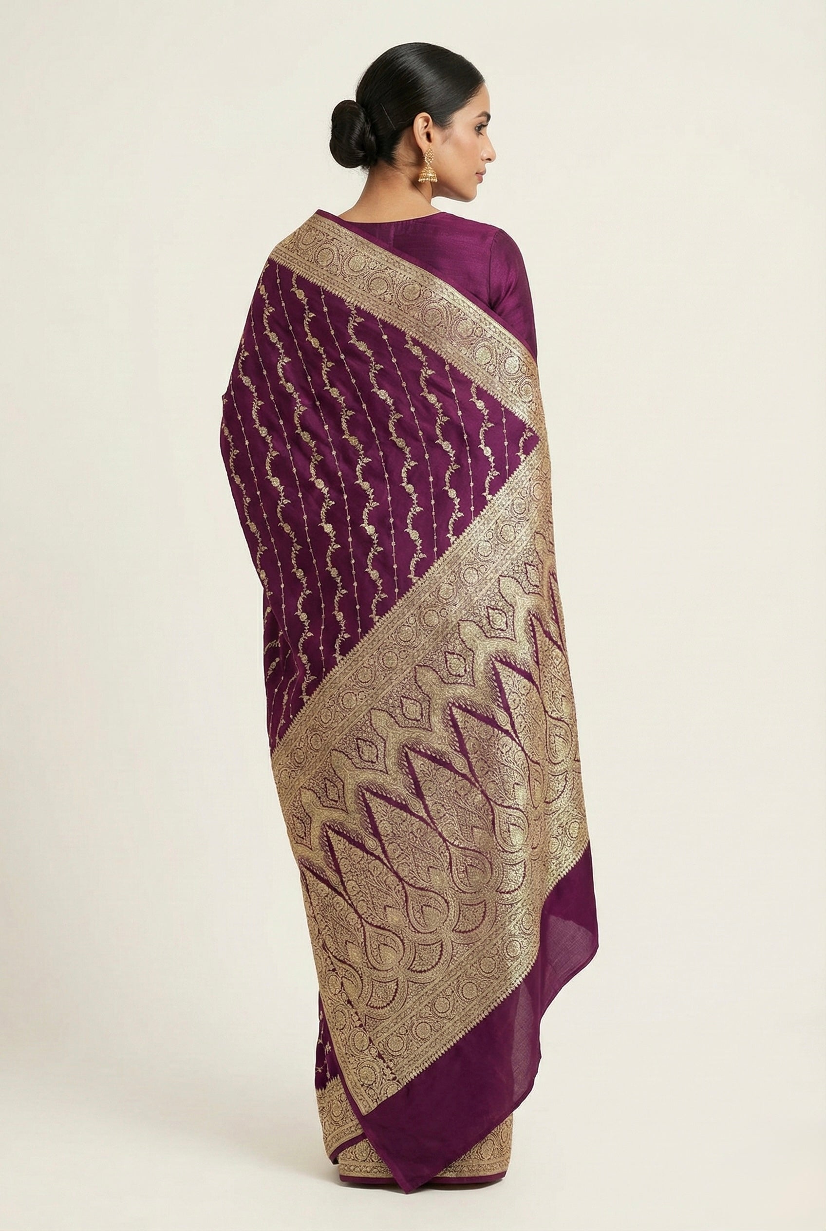 Deep Plum Banarasi Mashru Katan Silk Saree