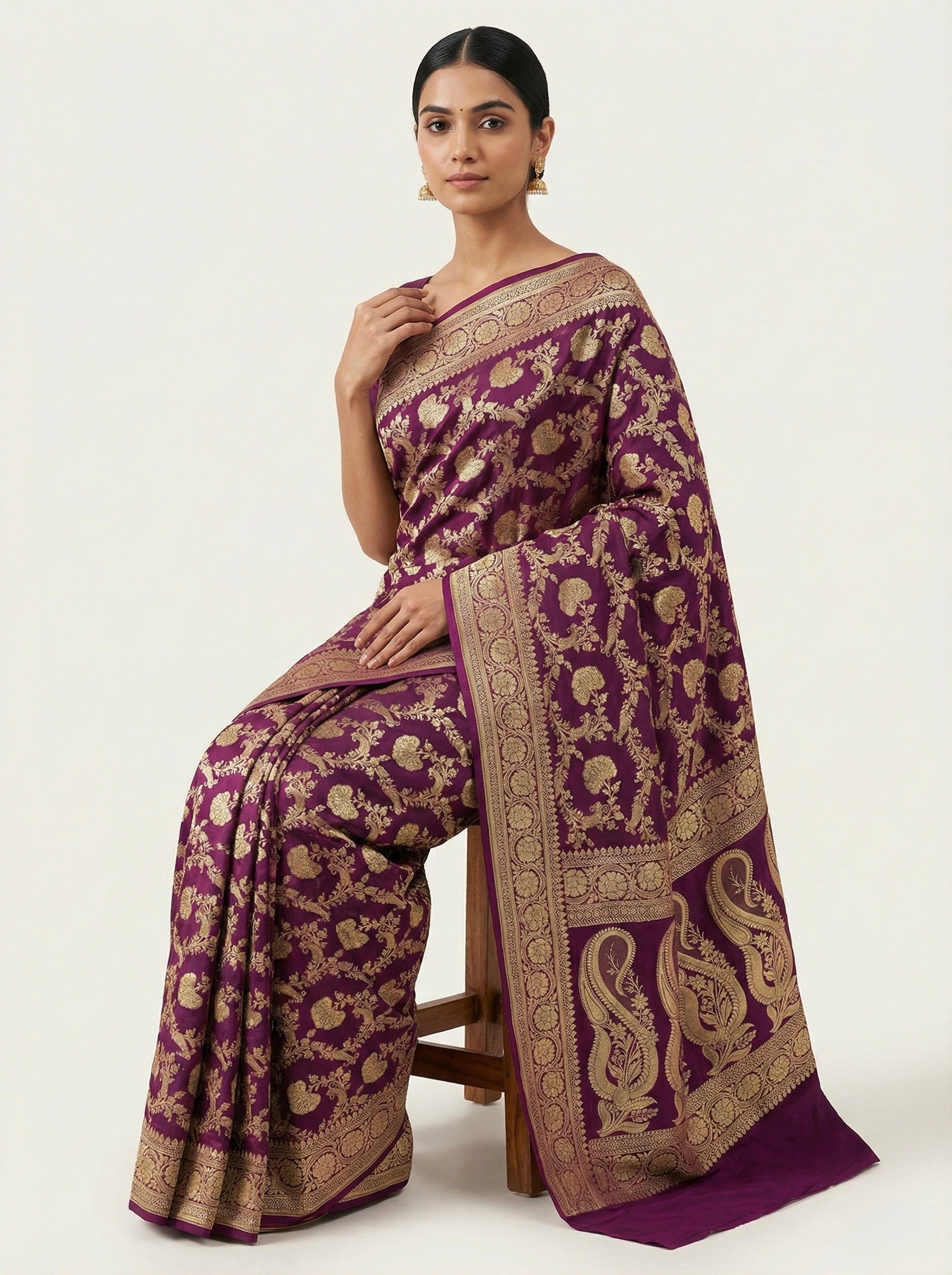 Royal Purple Banarasi Mashru Katan Silk Saree MS01