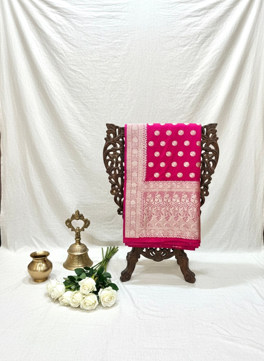 Handwoven Rani Pink Banarasi Ahinsa Silk Saree