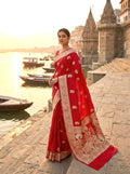 Handwoven Red Banarasi Ahinsa Silk Saree
