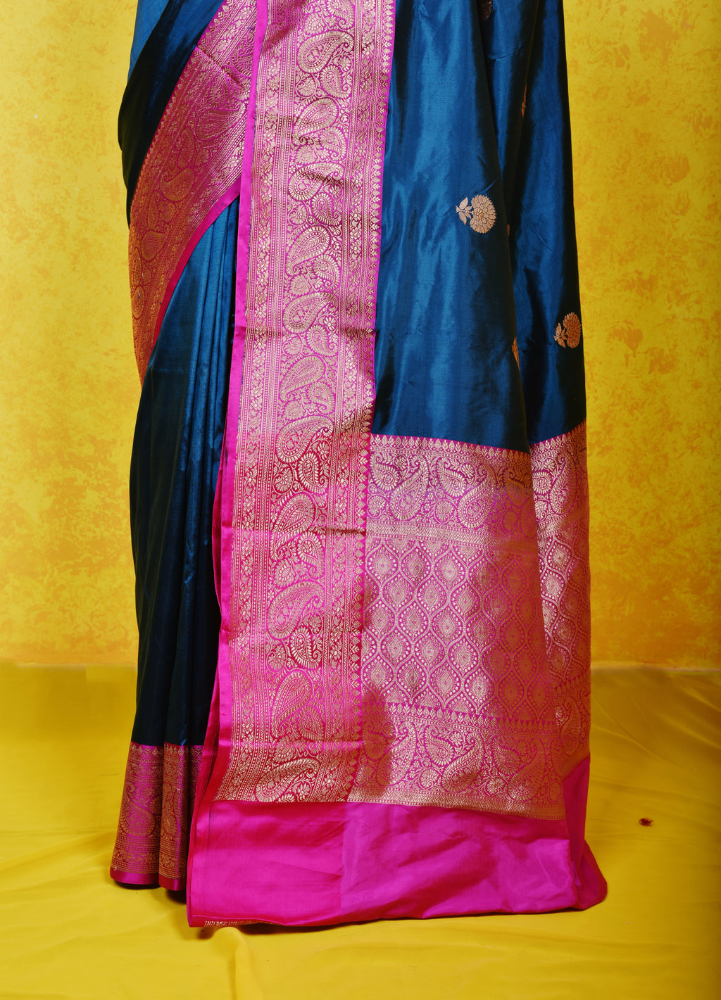 German  Blue Katan Silk Handwoven Banaras Saree