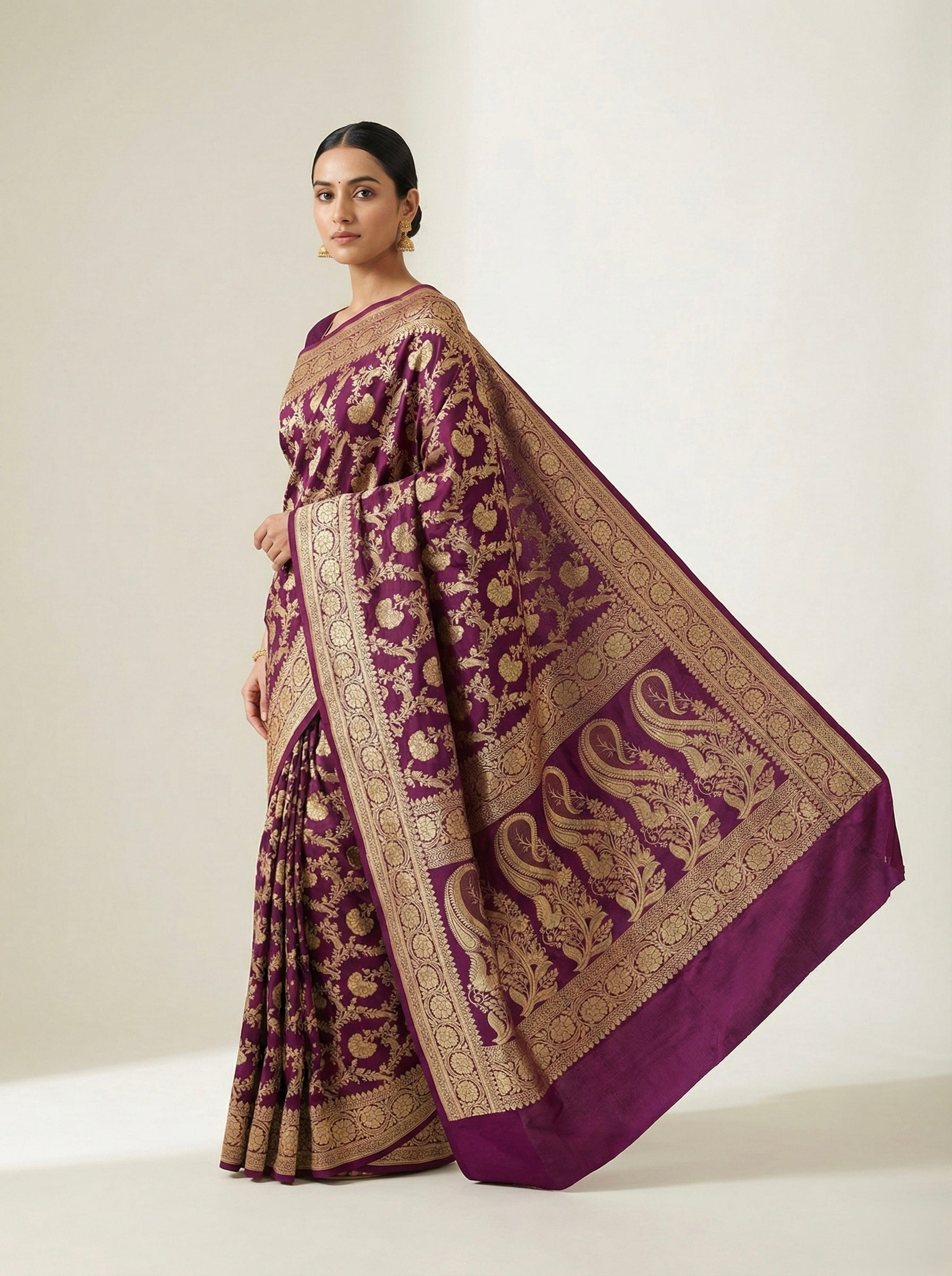 Royal Purple Banarasi Mashru Katan Silk Saree MS01