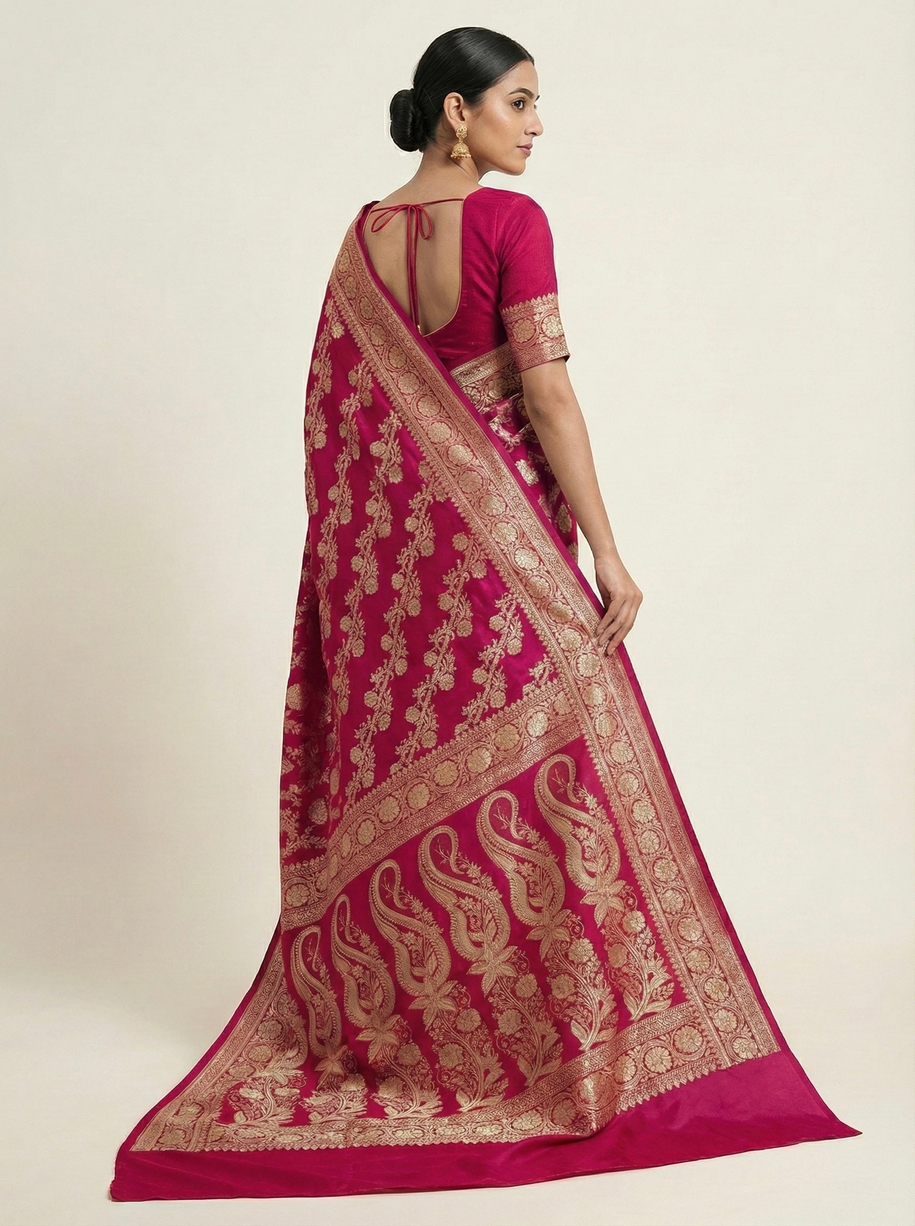 Wine Pink Banarasi Mashru Katan Silk Saree