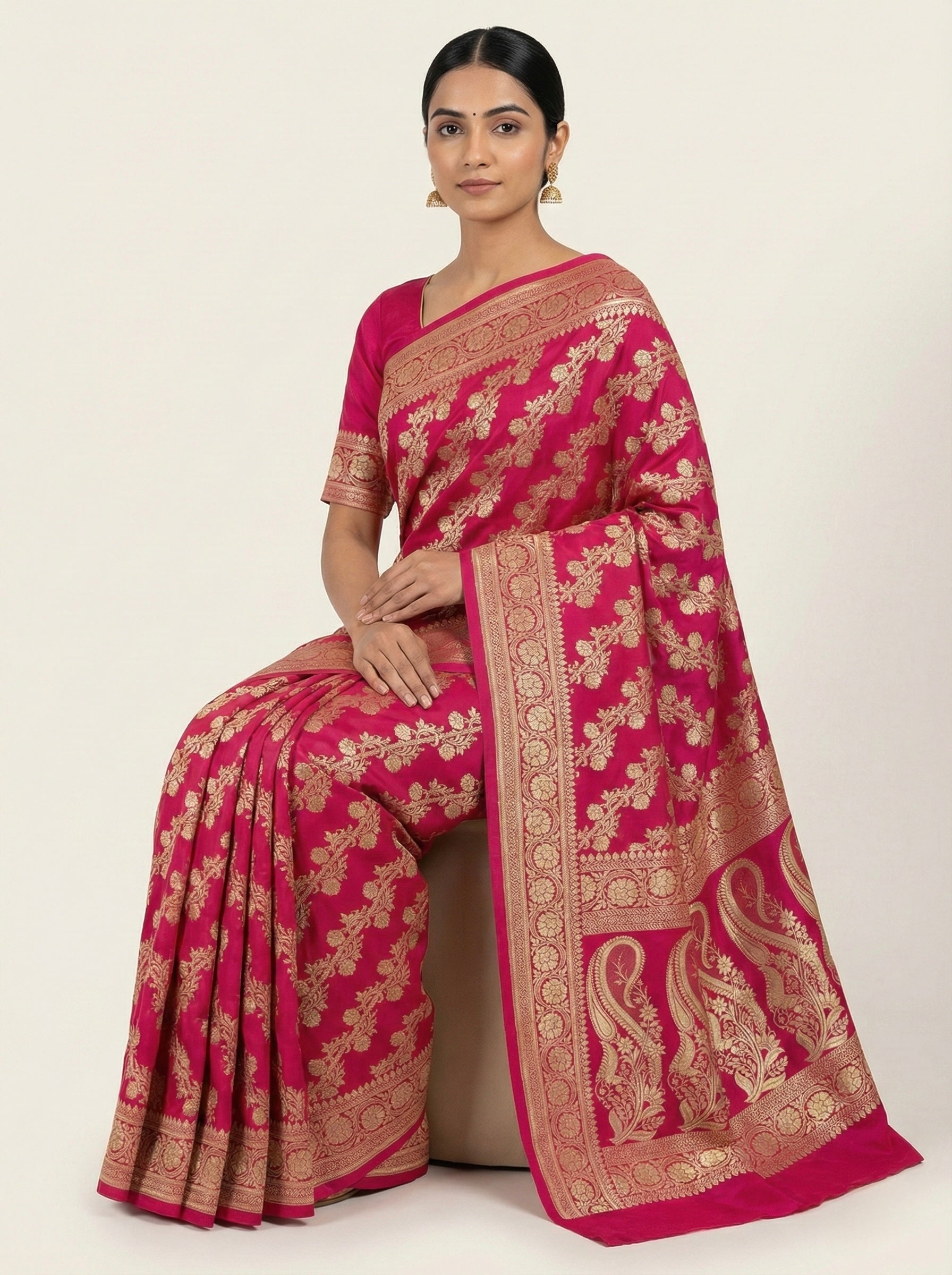 Deep Magenta Banarasi Mashru Katan Silk Saree