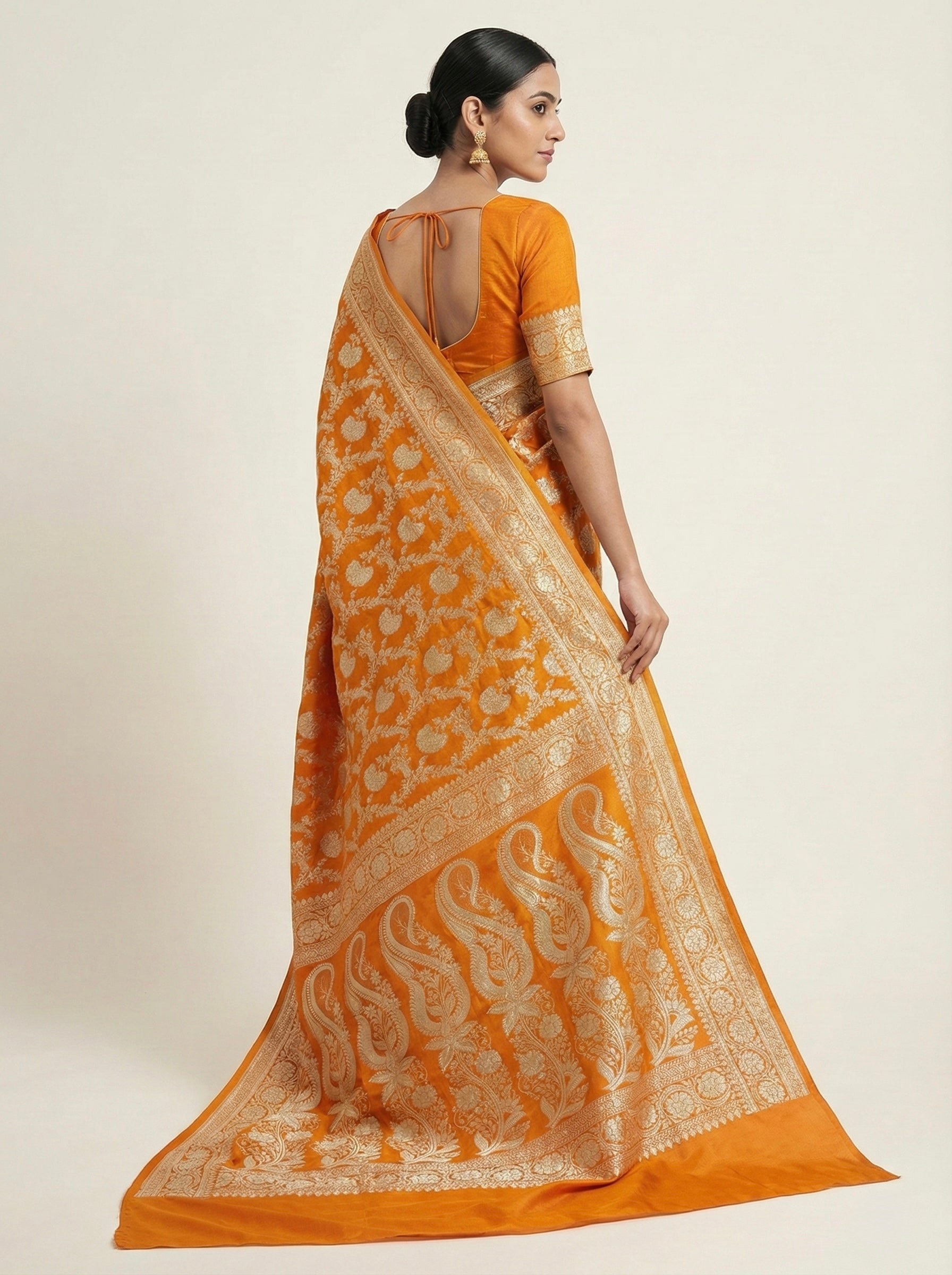 Rust Orange Banarasi Mashru Katan Silk Saree