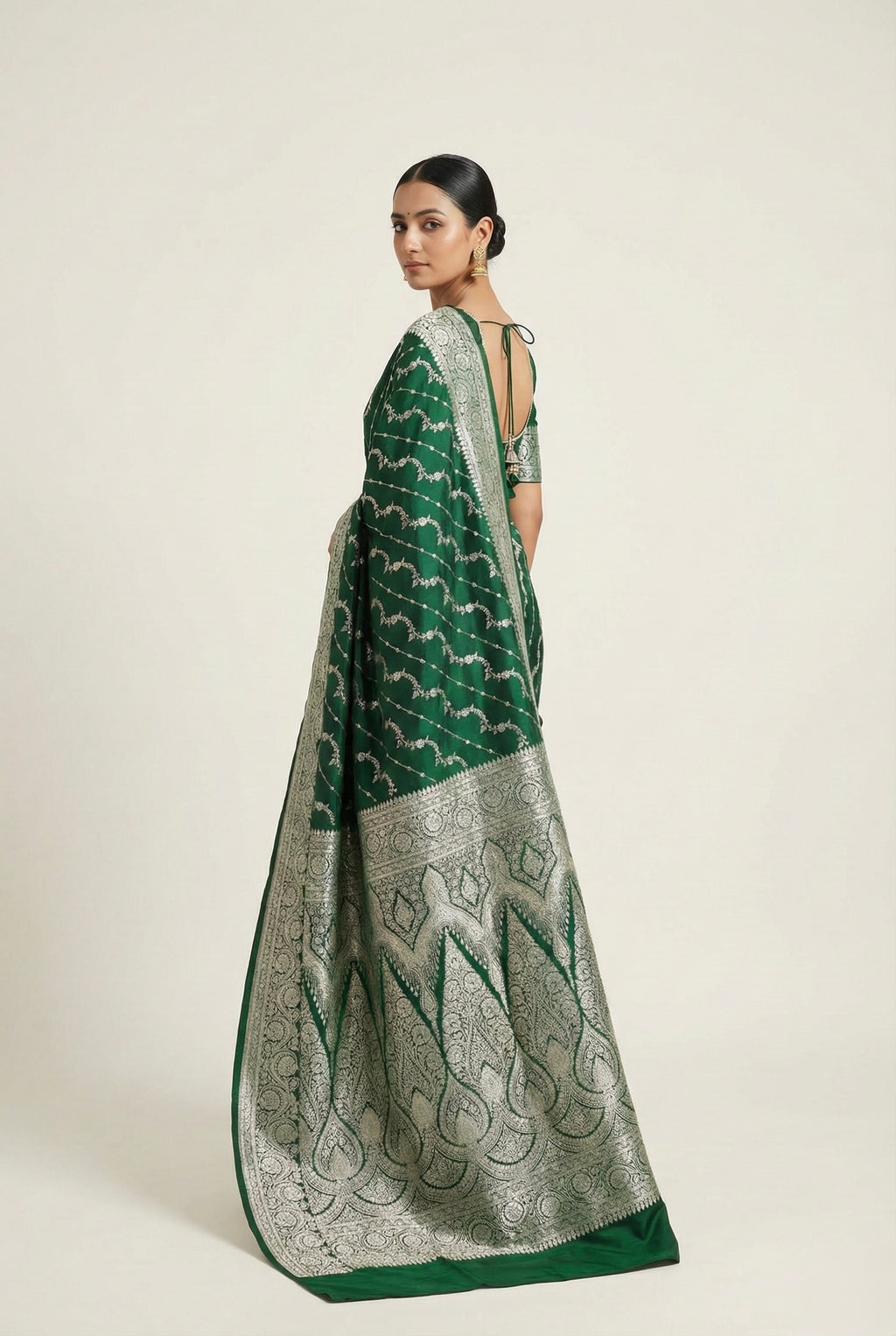 Emerald Green Banarasi Mashru Katan Silk Saree