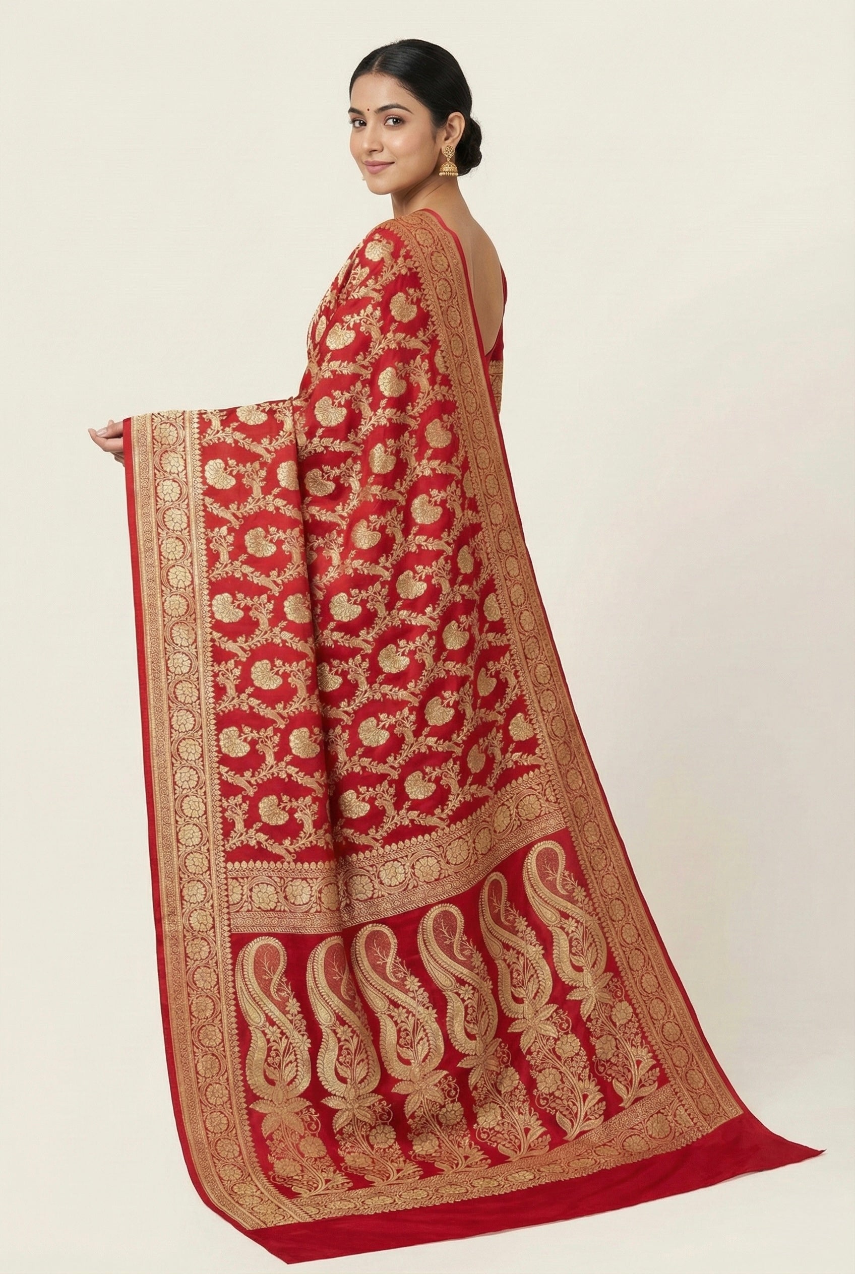 Crimson Red Banarasi Mashru Katan Silk Saree