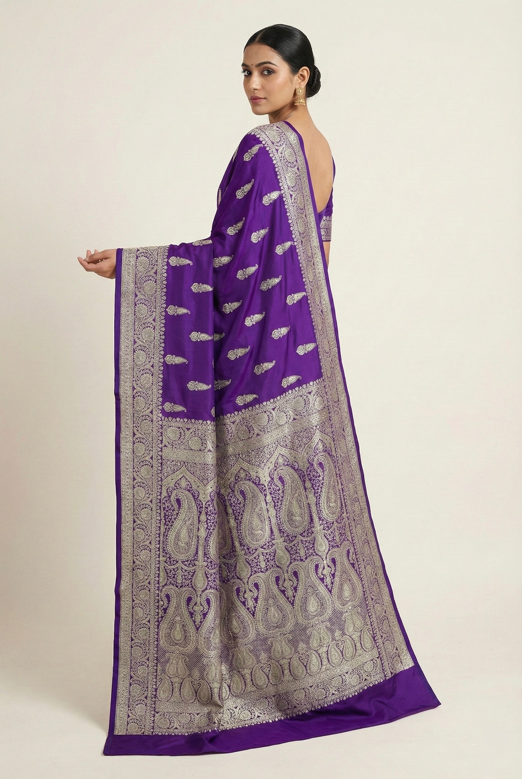 Royal Purple Banarasi Mashru Katan Silk Saree