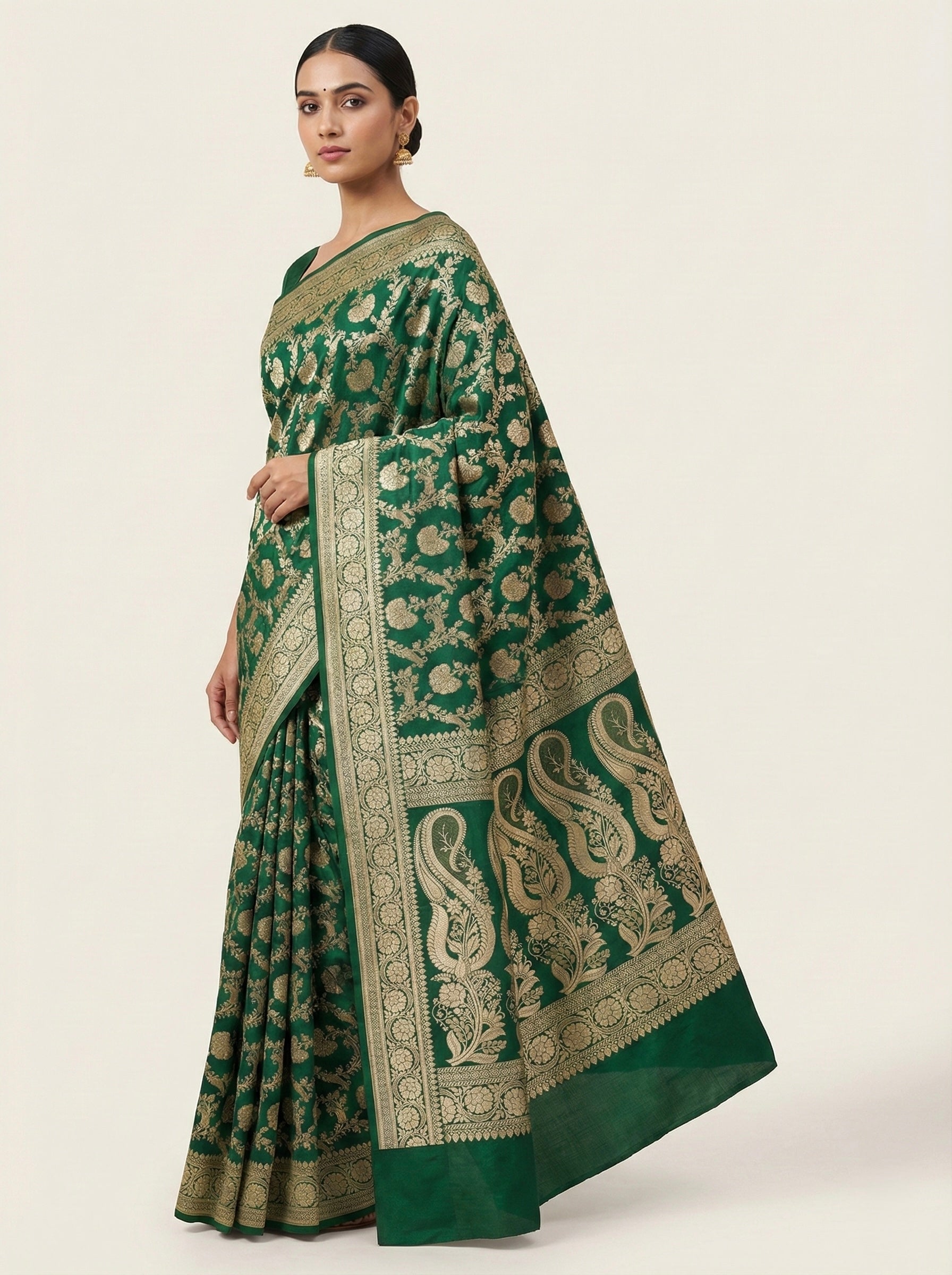 Dark Green Banarasi Mashru Katan Silk Saree