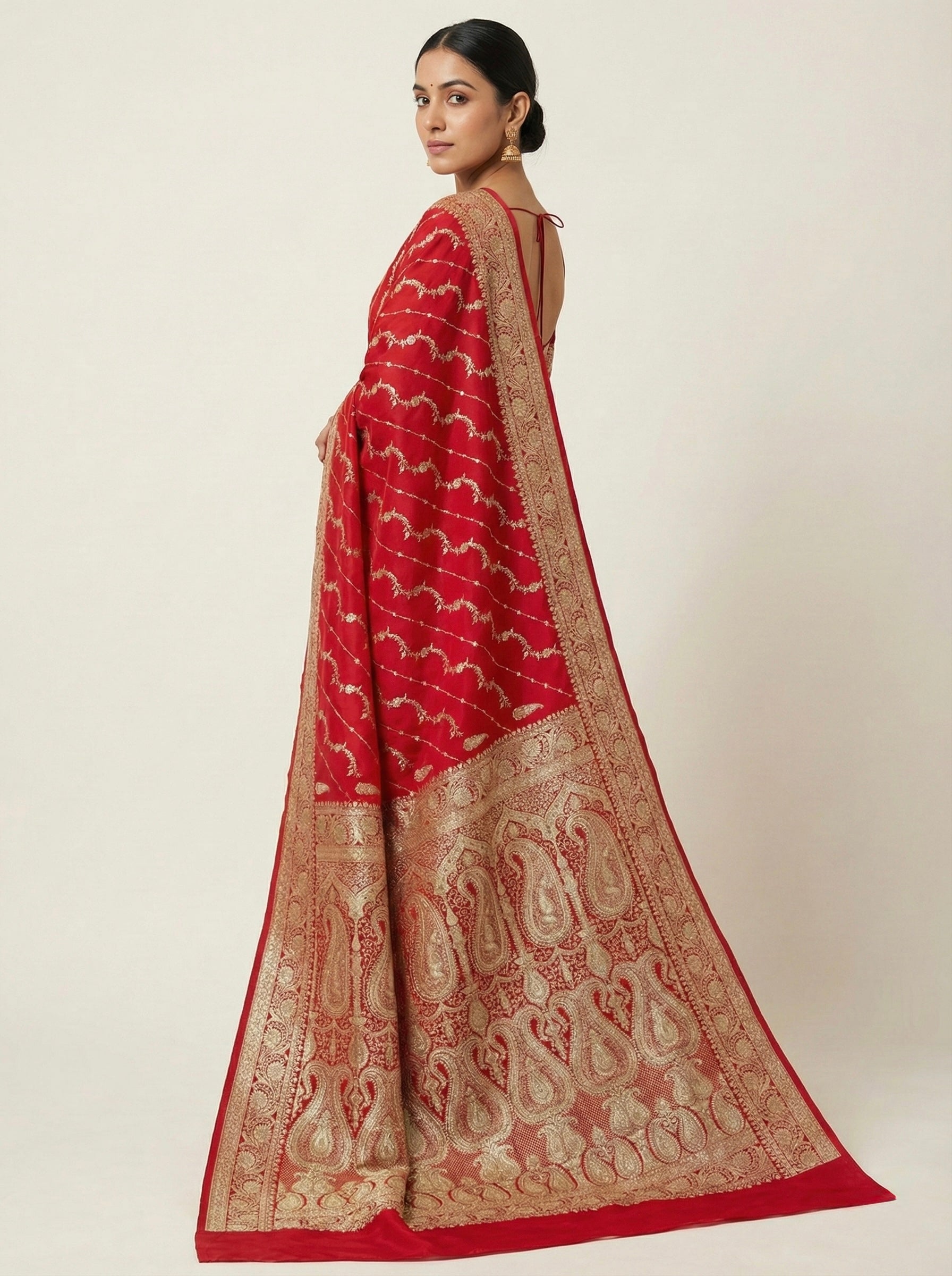 Crimson Red Banarasi Mashru Katan Silk Saree