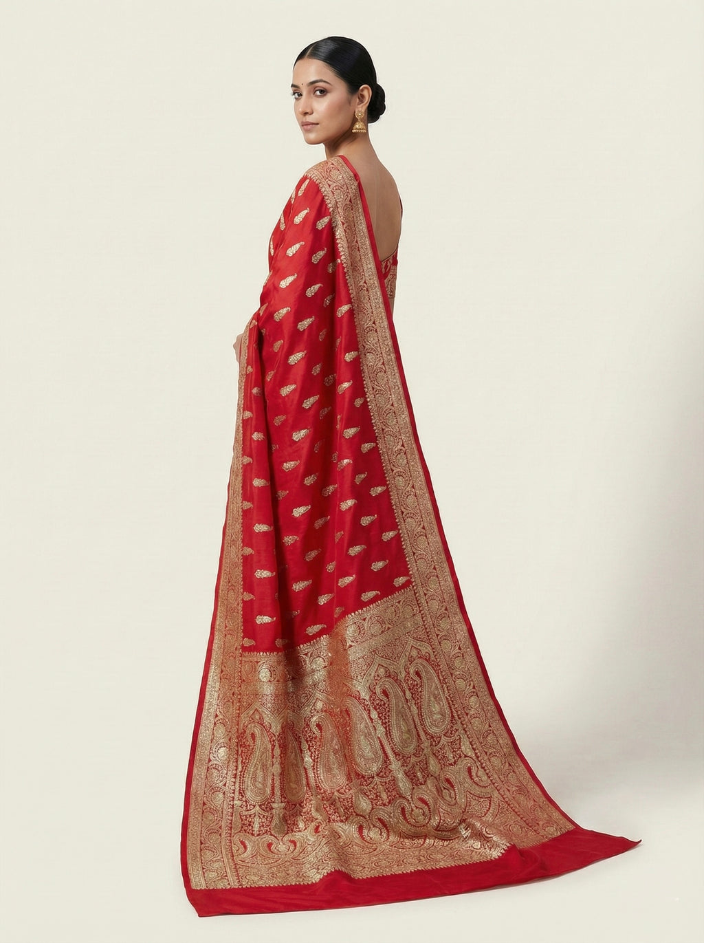 Classic Red Banarasi Mashru Katan Silk Saree