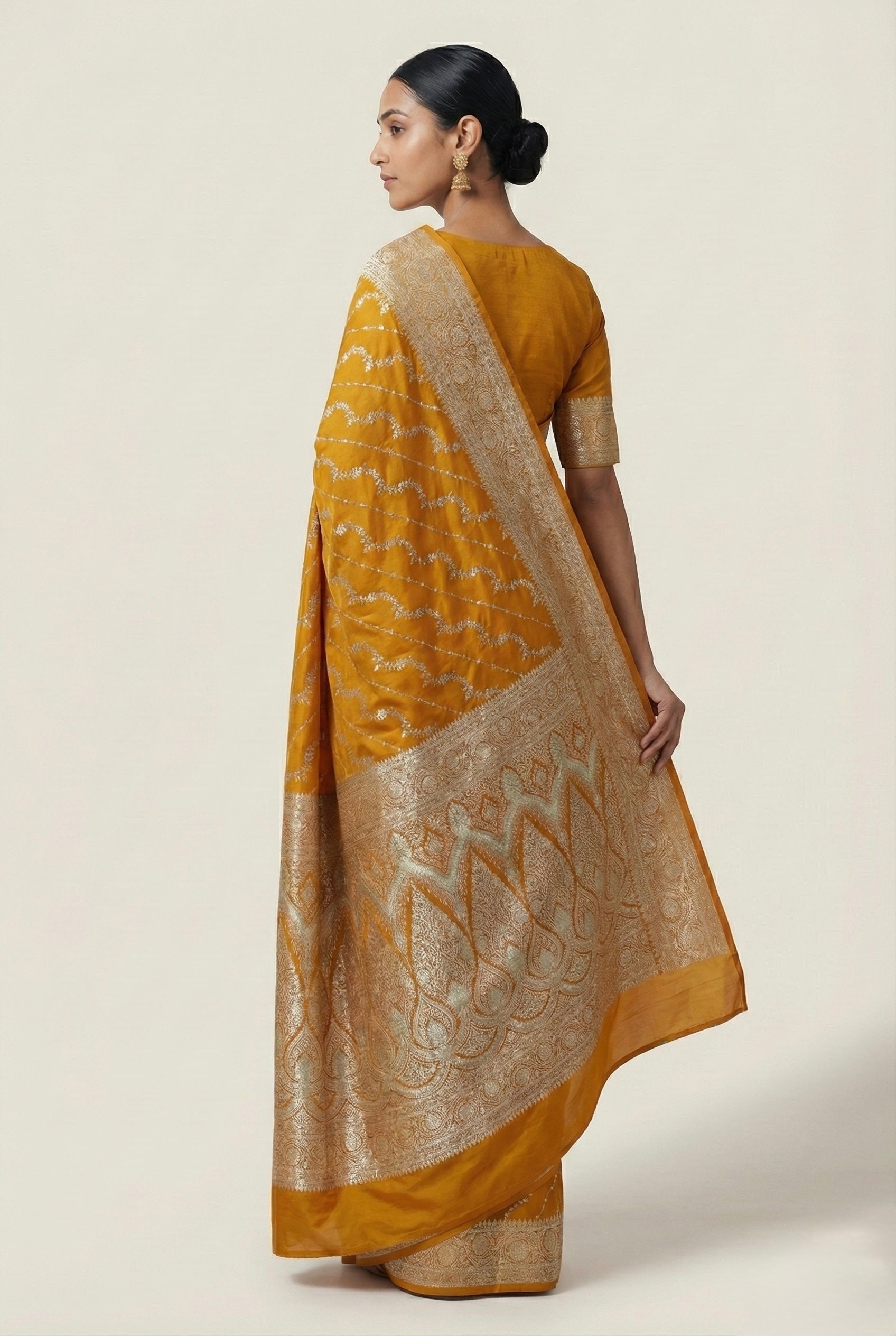 Mustard Yellow Banarasi Mashru Katan Silk Saree