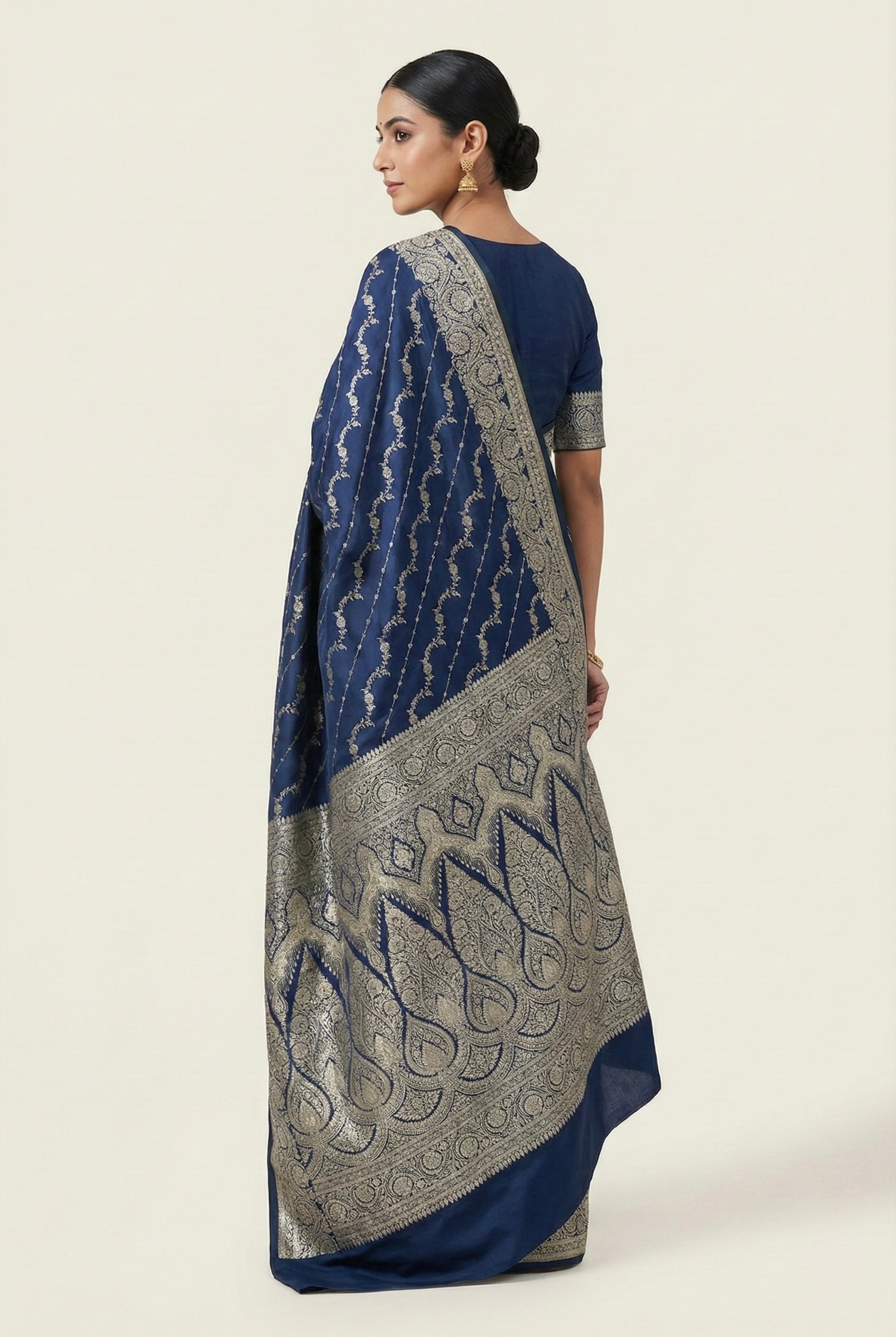 Navy Blue Banarasi Mashru Katan Silk Saree