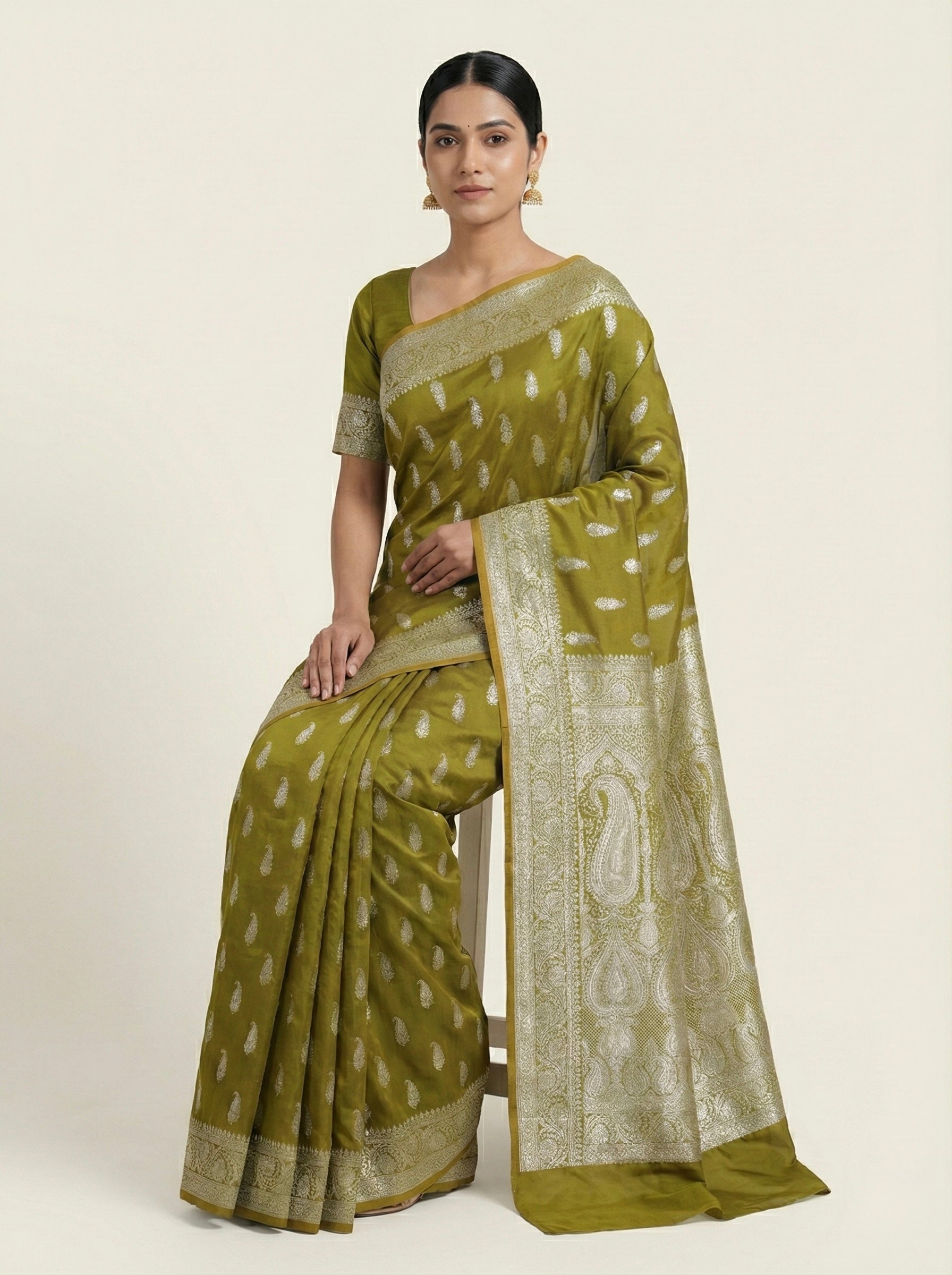 Mehendi Green Banarasi Mashru Katan Silk Saree