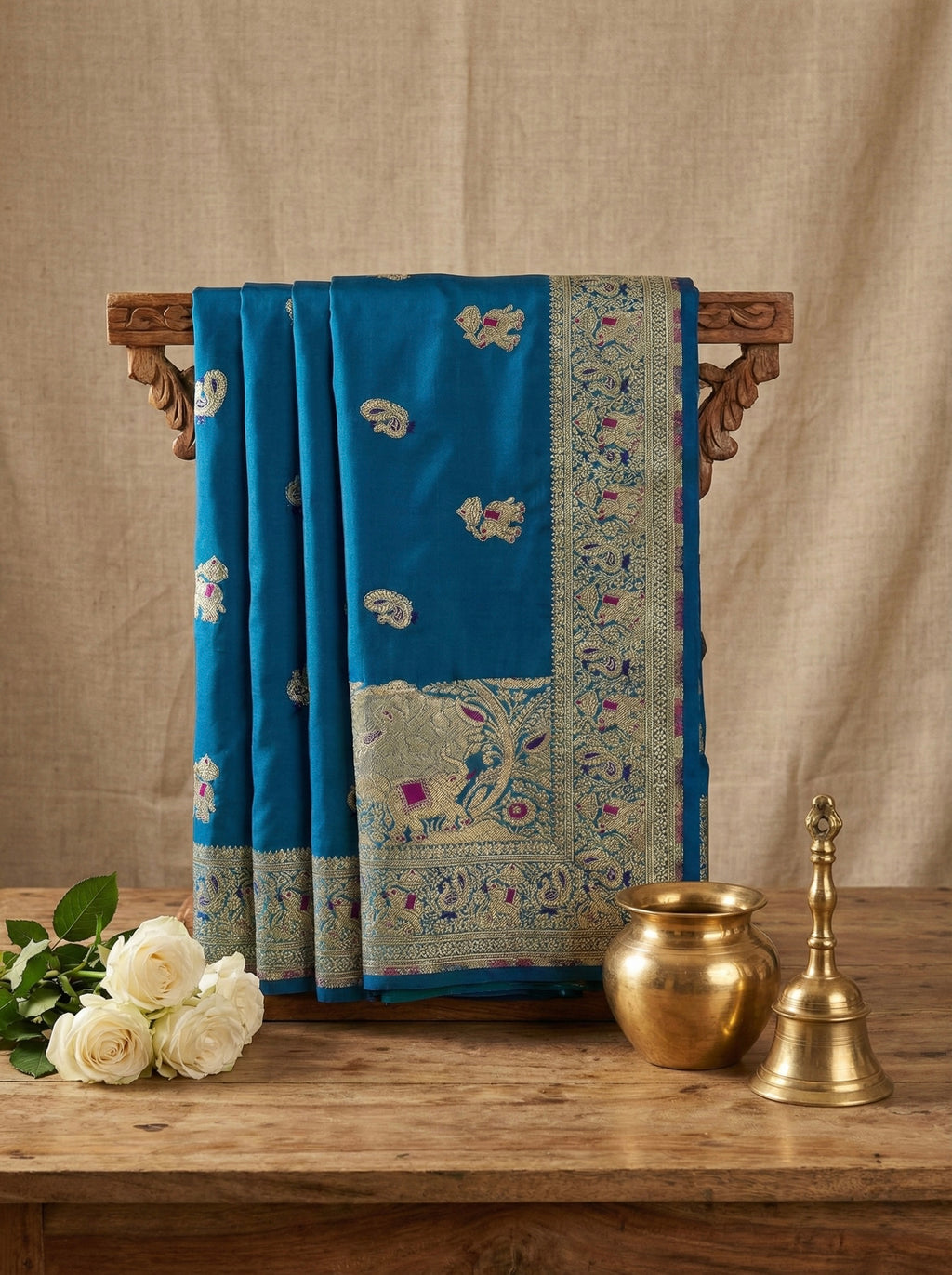 Handwoven Royal Blue Banarasi Ahinsa Silk Saree