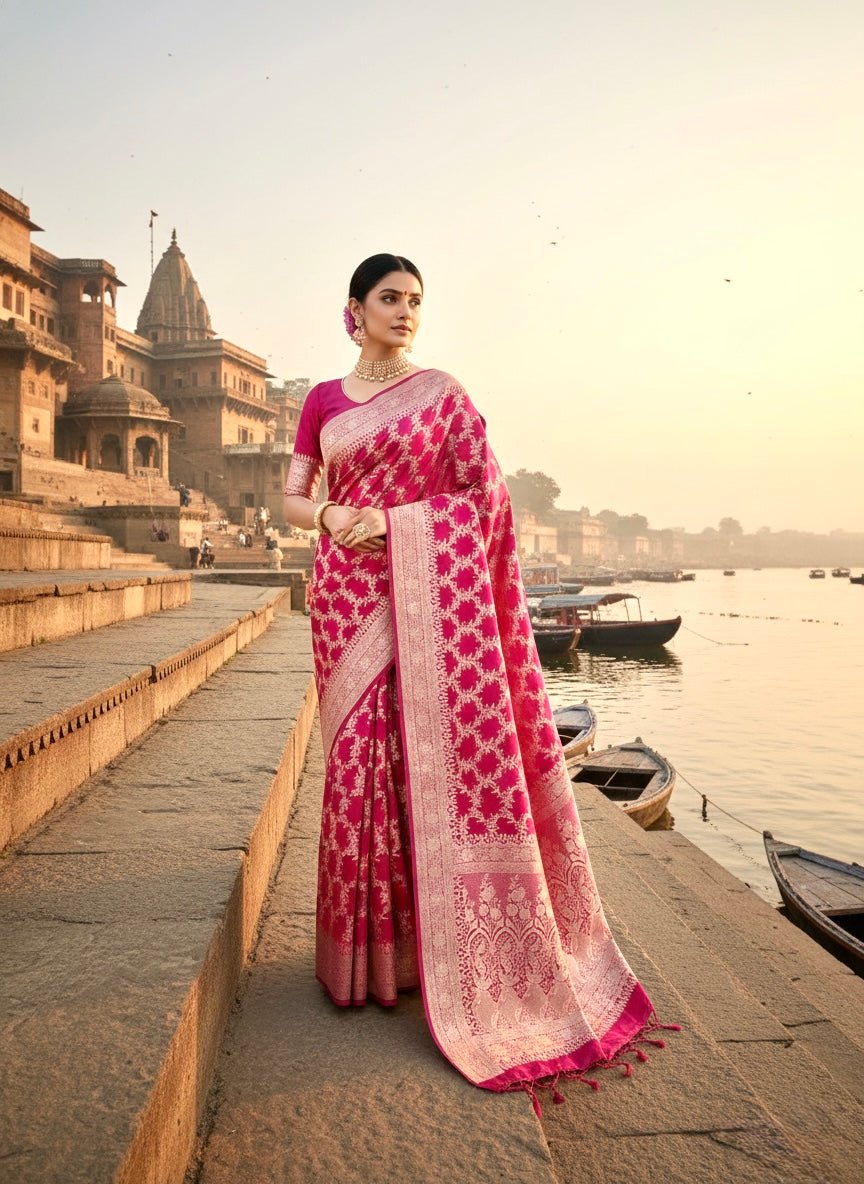 Handwoven Red Banarasi Ahinsa Silk Saree