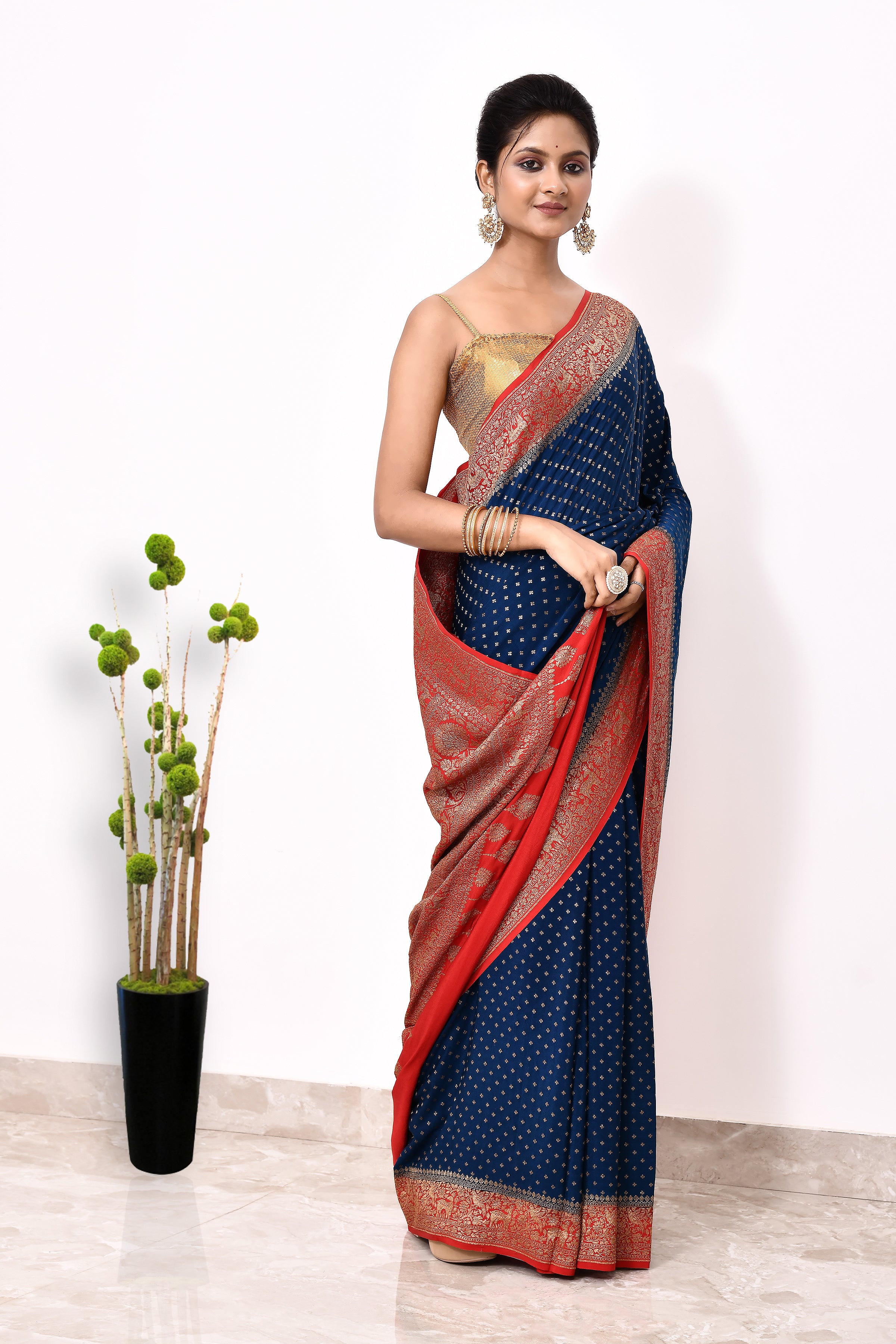 Blue Khaddi Silk Handwoven Banaras Saree