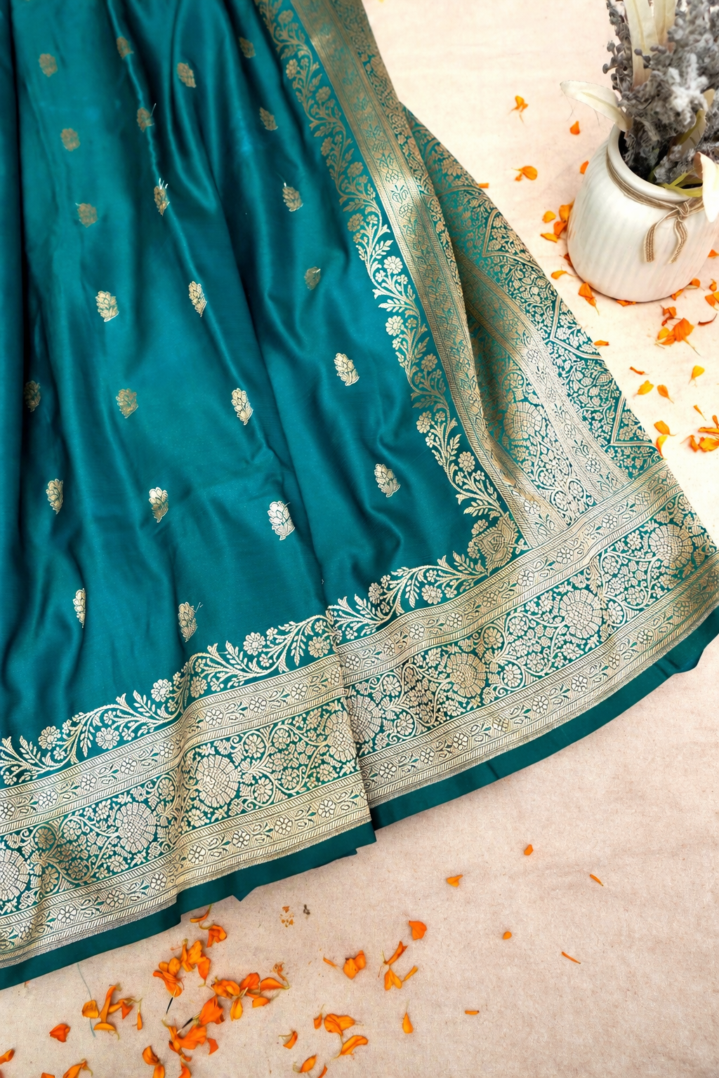 ROYAL TEAL GREEN BANARASI MASHRU KATAN SILK SAREE
