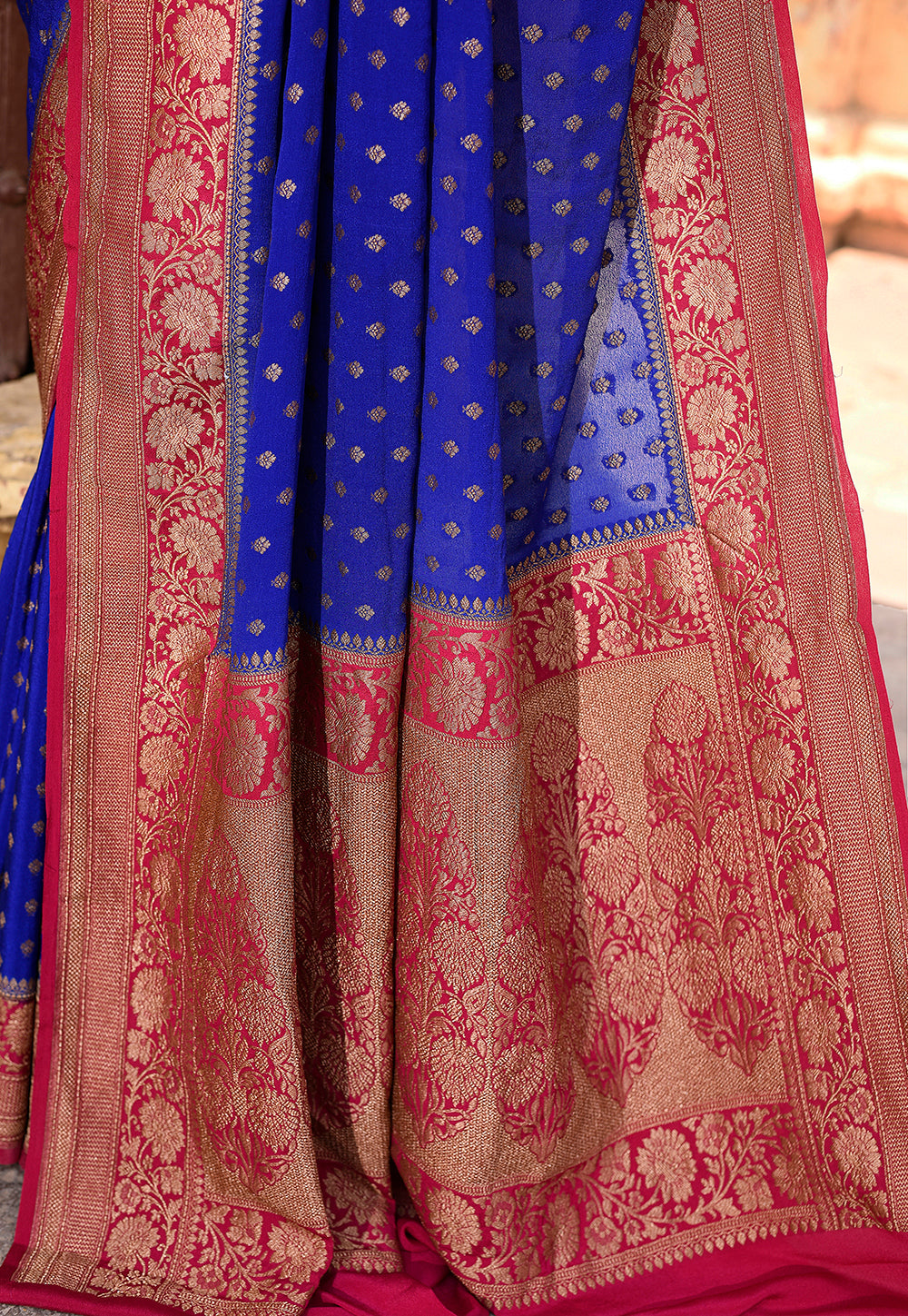 Royal Blue Pure Banarasi Crape Chiffon Silk Saree