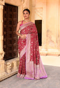 Maroon Pure Banarasi Crape Chiffon Silk Saree
