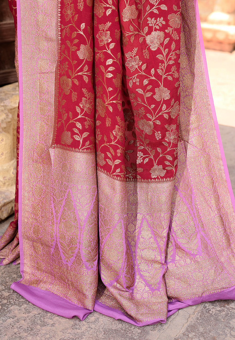 Maroon Pure Banarasi Crape Chiffon Silk Saree