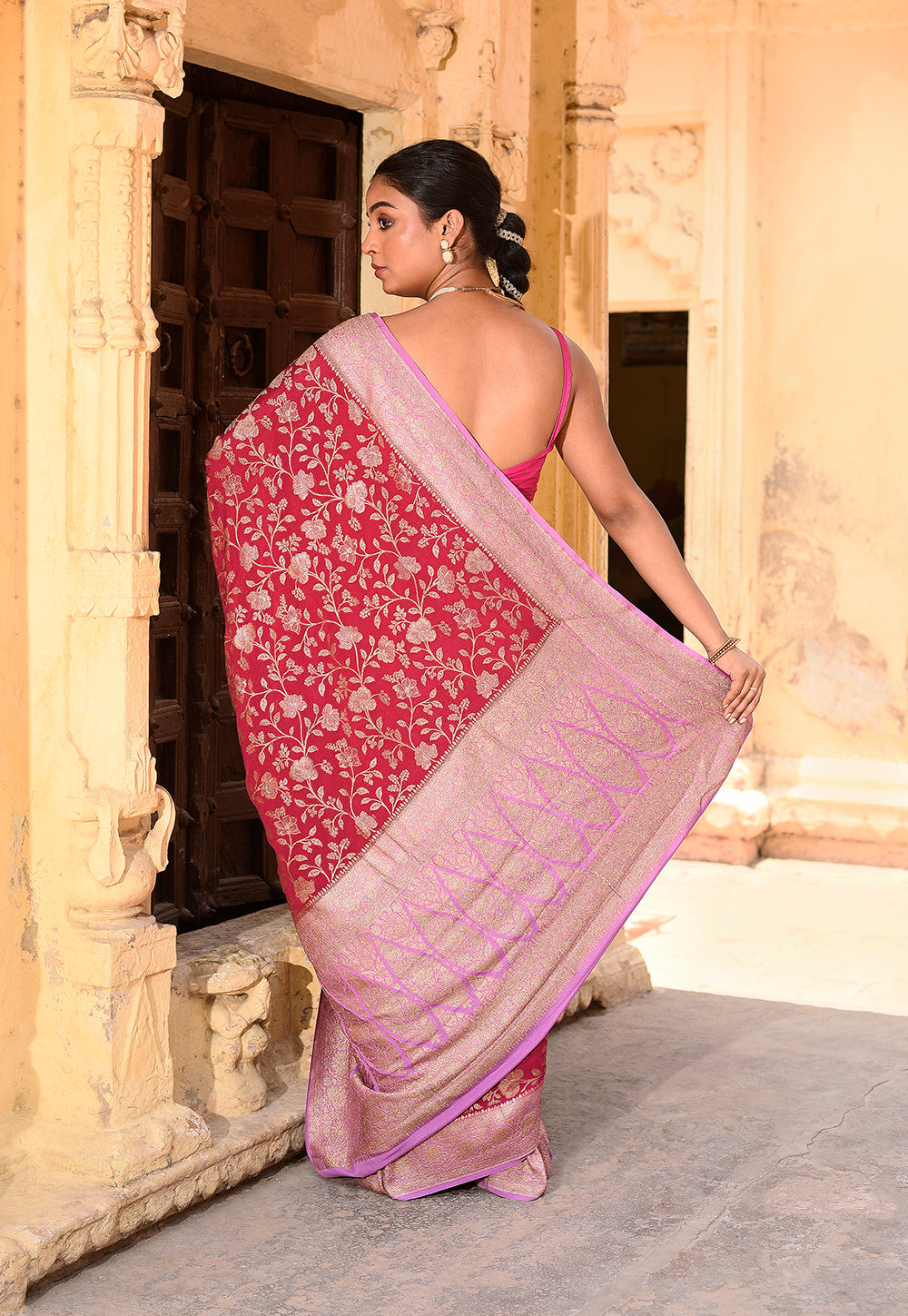 Maroon Pure Banarasi Crape Chiffon Silk Saree