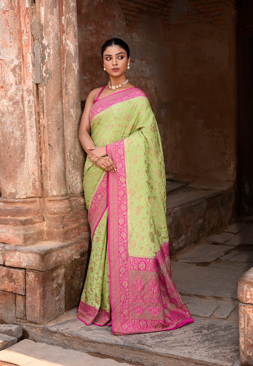 Pista Green Banarasi Crape Chiffon Silk Saree