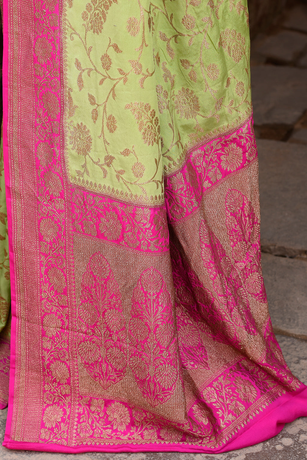 Pista Green Banarasi Crape Chiffon Silk Saree