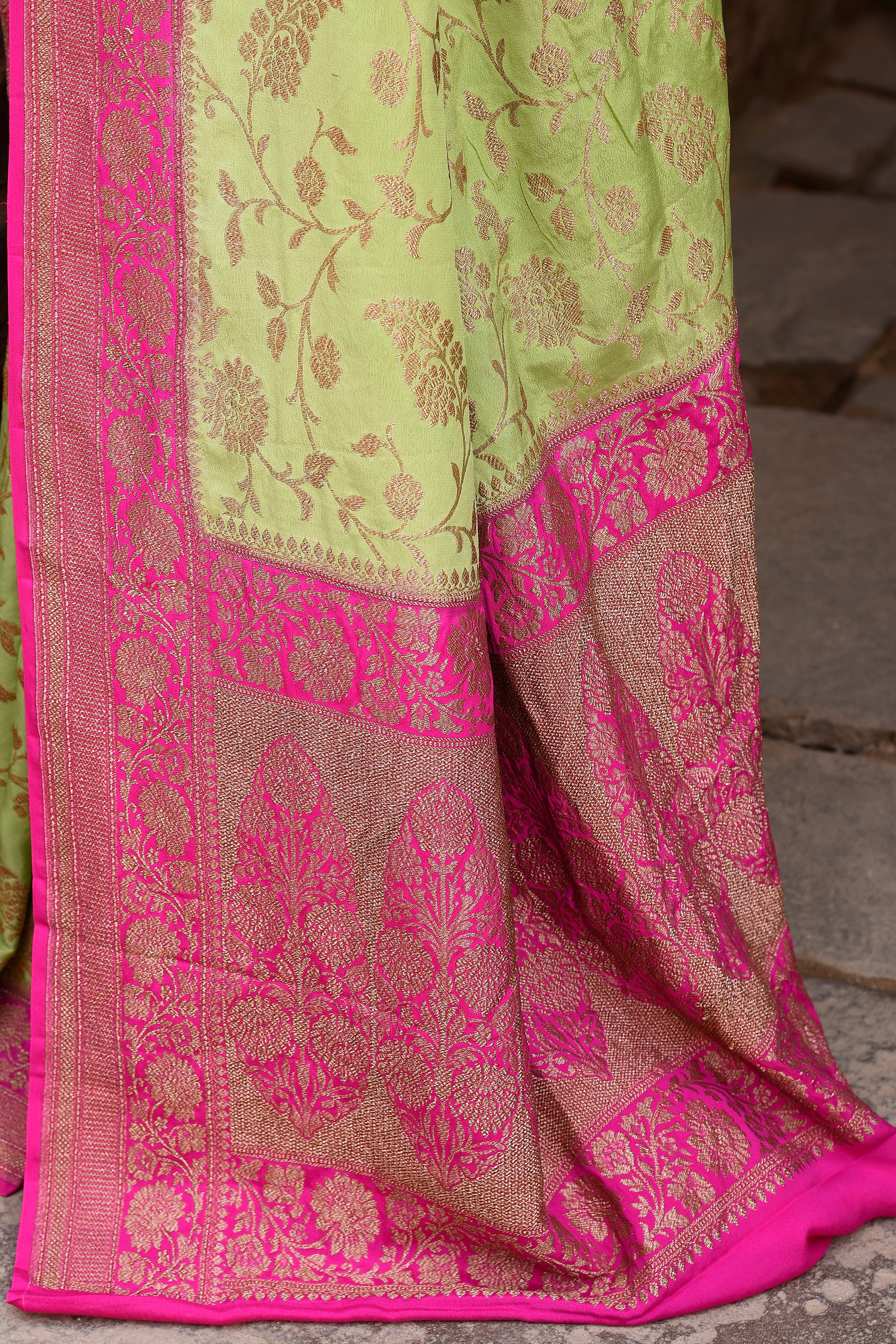 Pista Green Banarasi Crape Chiffon Silk Saree