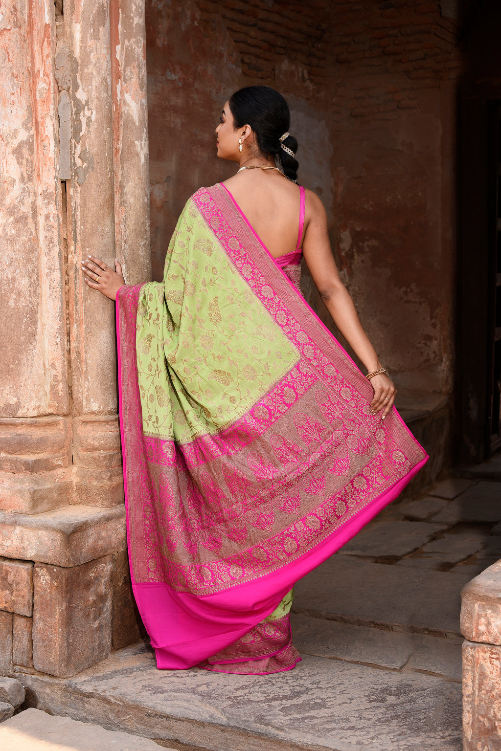 Pista Green Banarasi Crape Chiffon Silk Saree