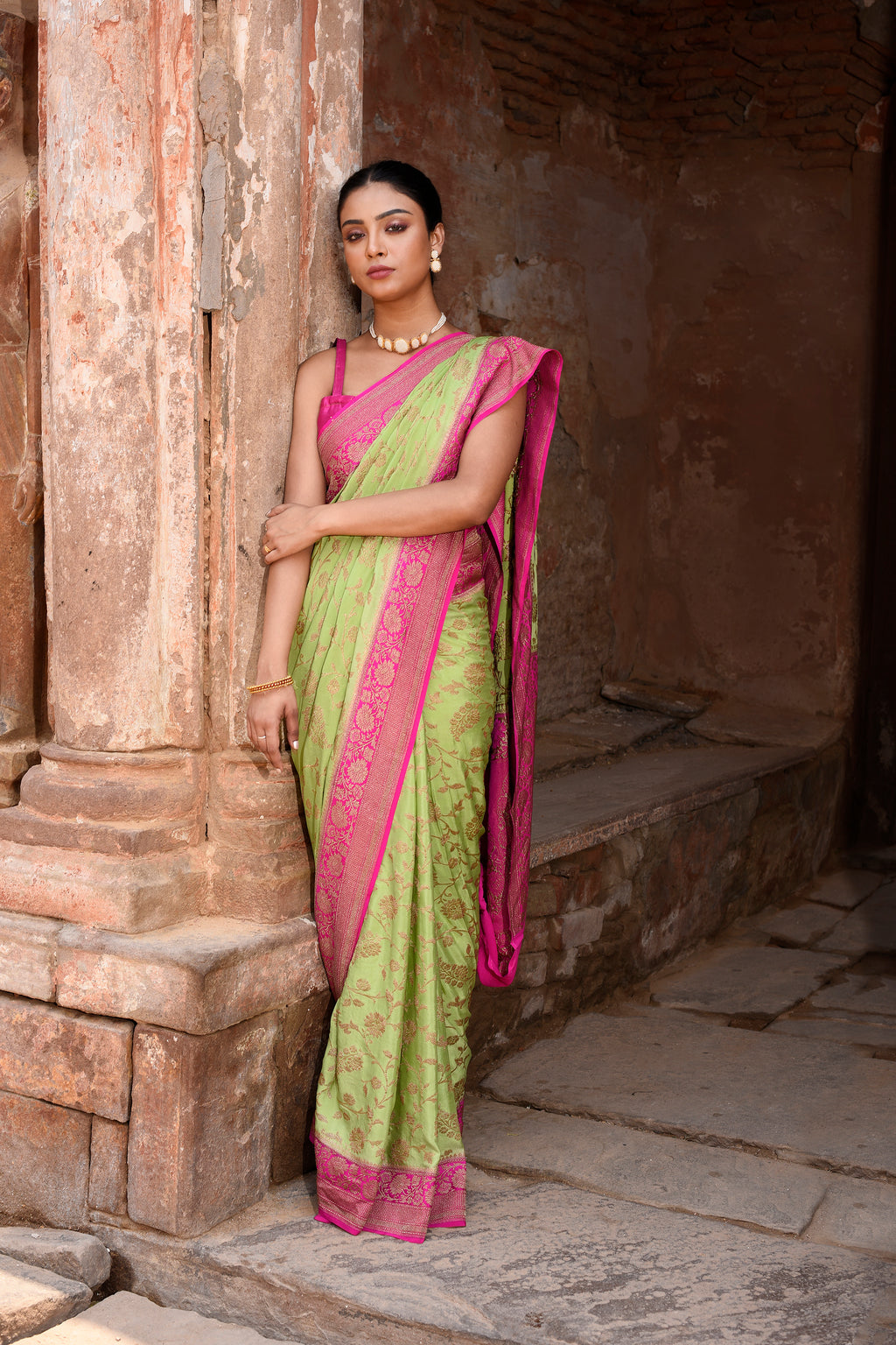 Pista Green Banarasi Crape Chiffon Silk Saree