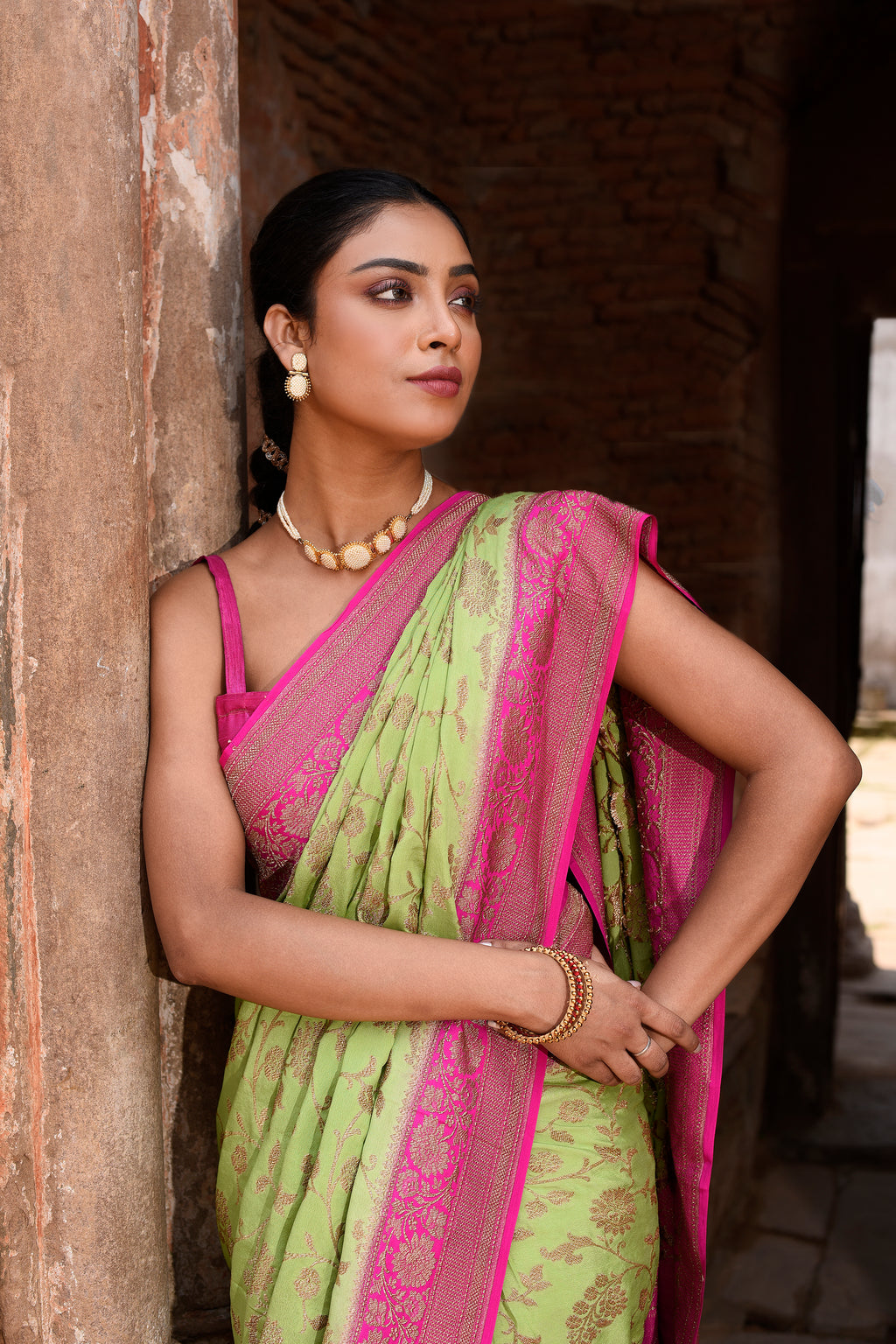 Pista Green Banarasi Crape Chiffon Silk Saree