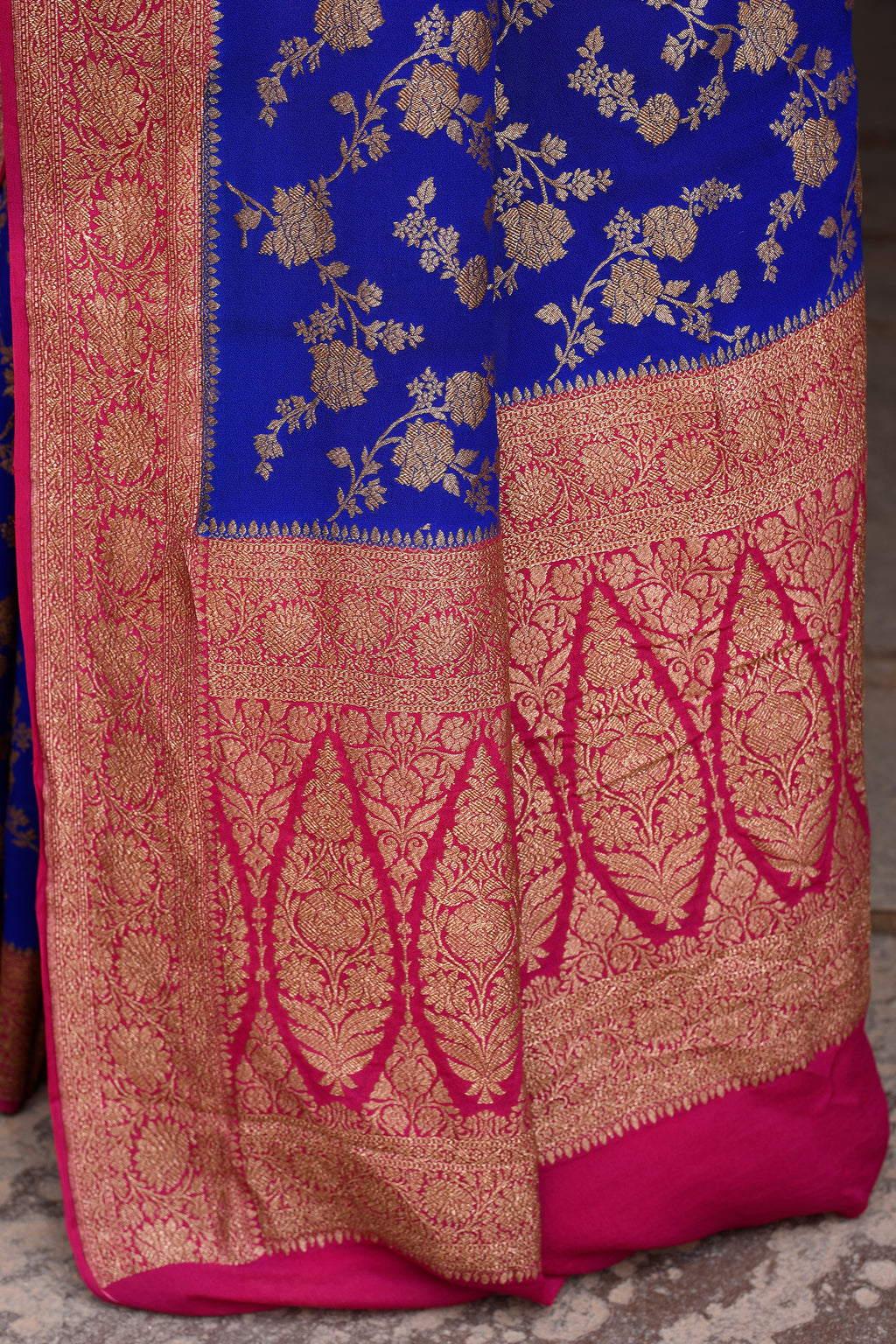 Royal Blue Banarasi Crape Chiffon Silk Saree
