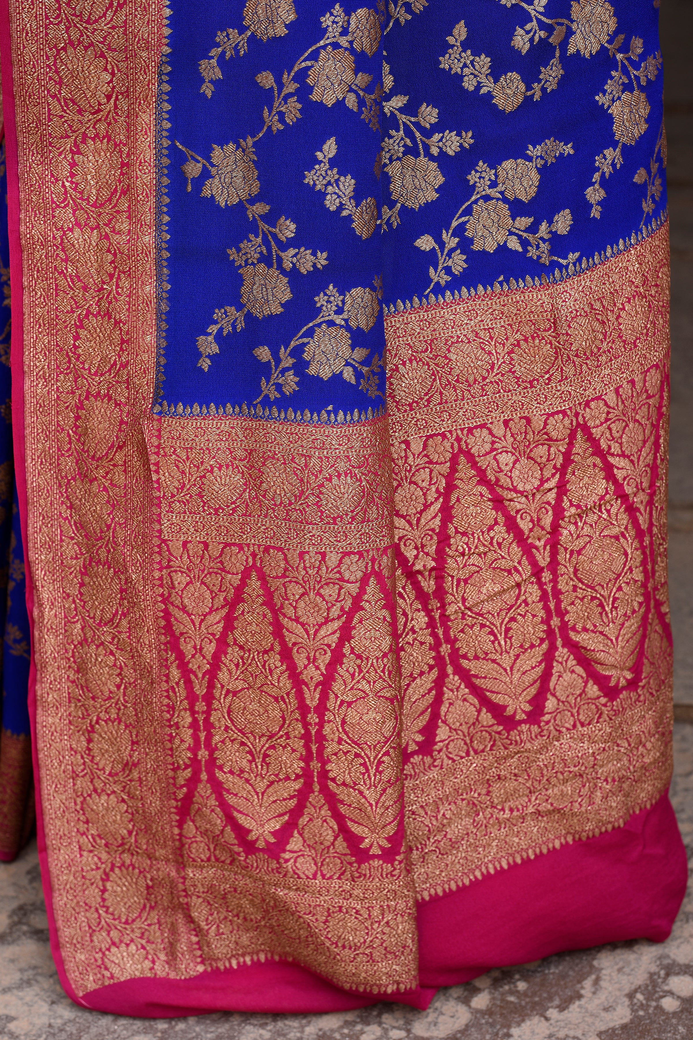 Royal Blue Banarasi Crape Chiffon Silk Saree