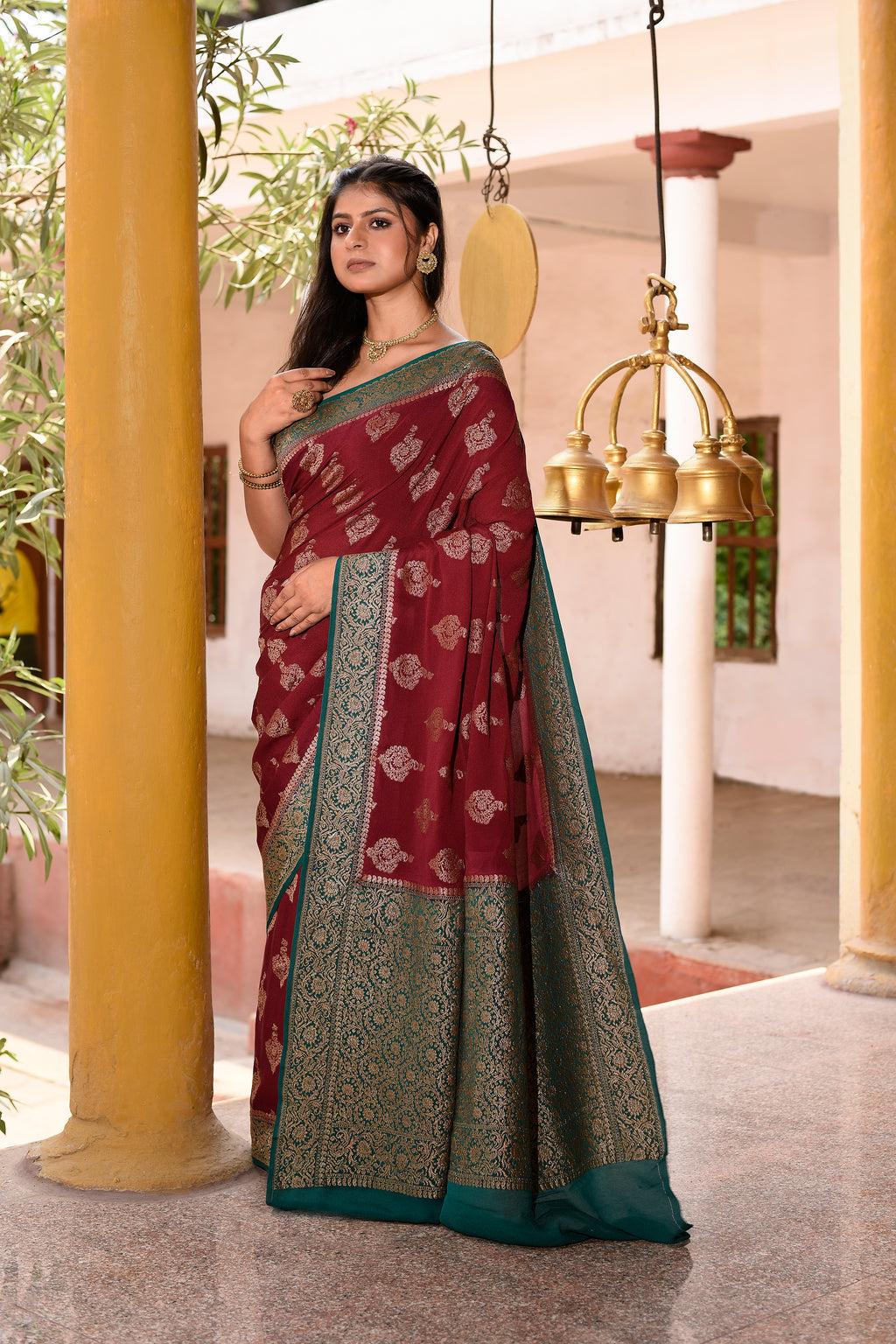 Coca brown Banarasi Crape Chiffon Silk Saree