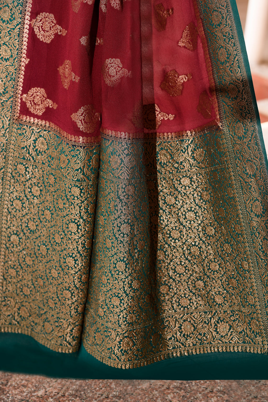 Coca brown Banarasi Crape Chiffon Silk Saree