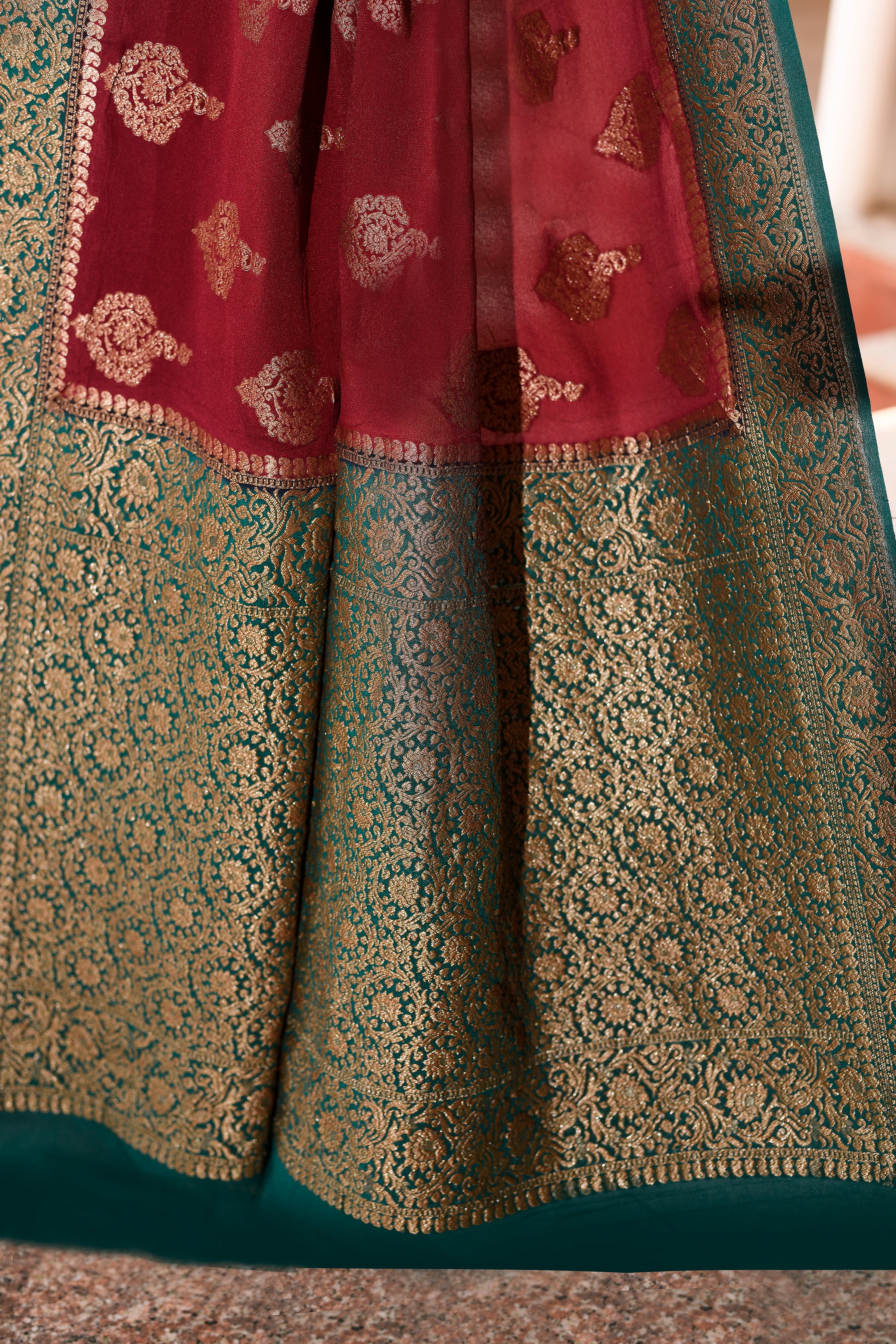 Coca brown Banarasi Crape Chiffon Silk Saree