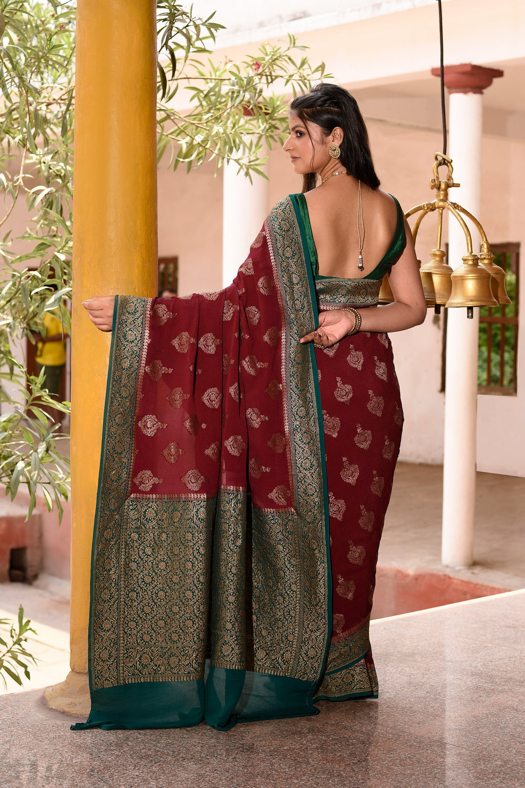 Coca brown Banarasi Crape Chiffon Silk Saree