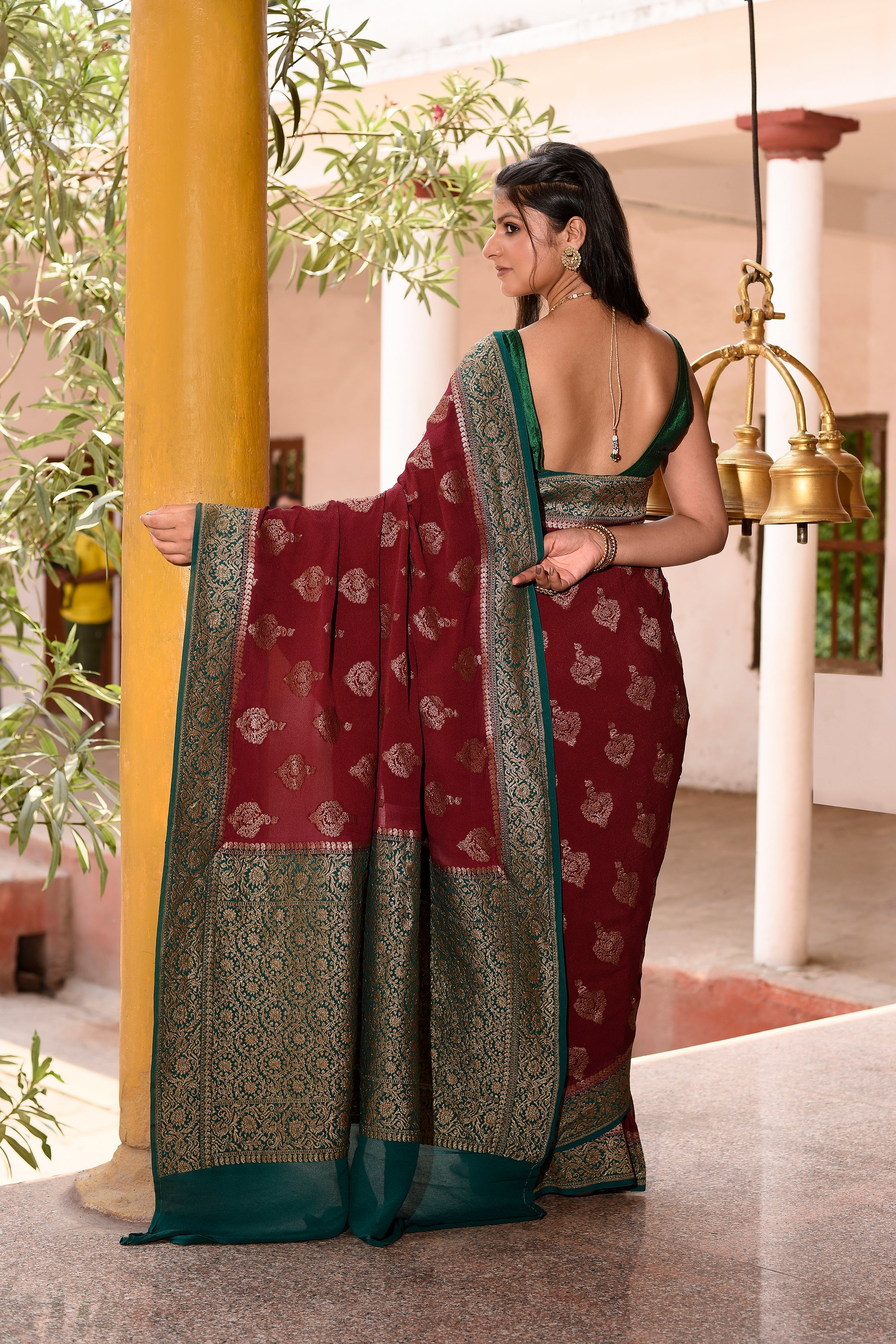 Coca brown Banarasi Crape Chiffon Silk Saree