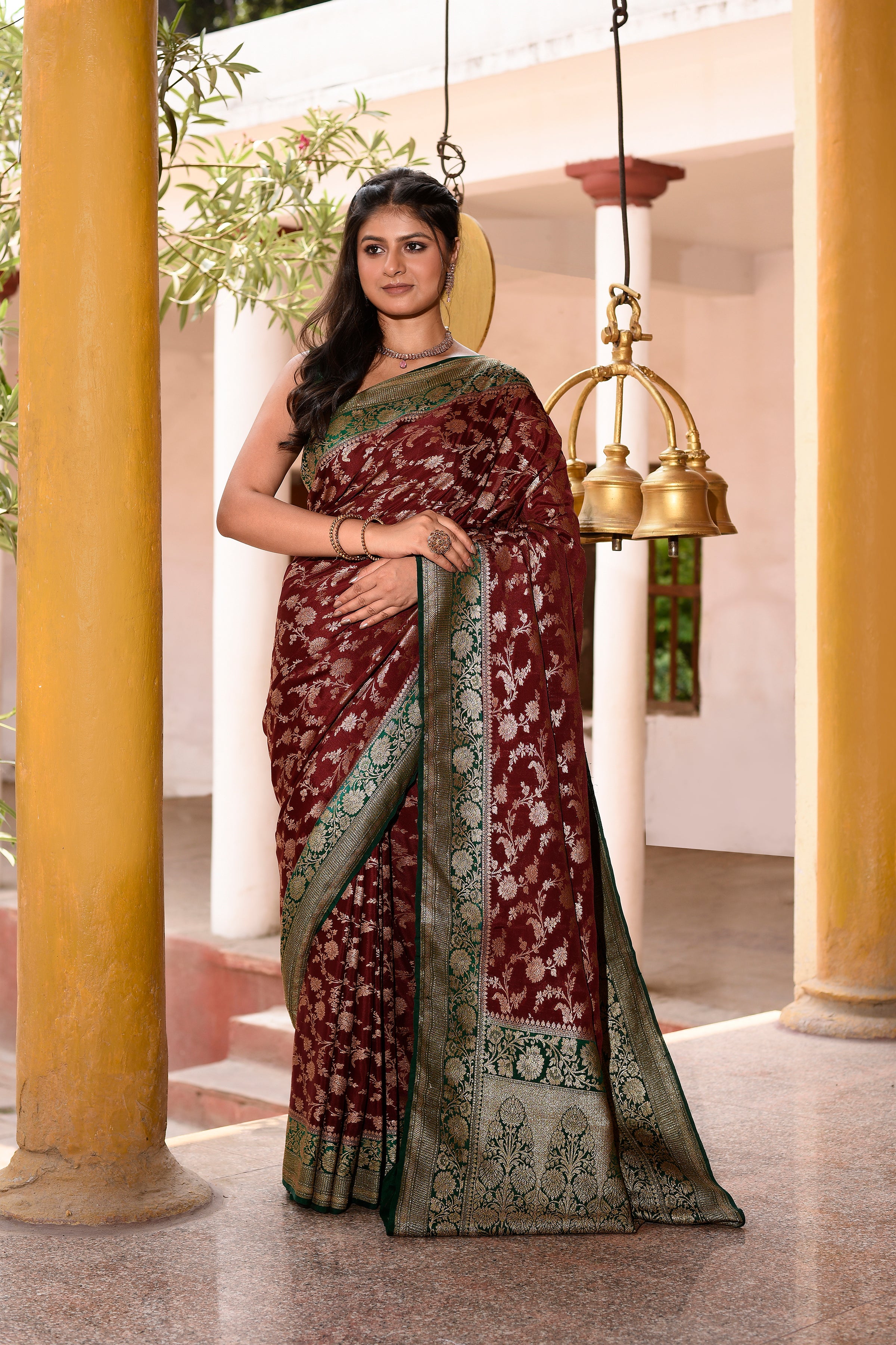 Coca brown Banarasi Crape Chiffon Silk Saree