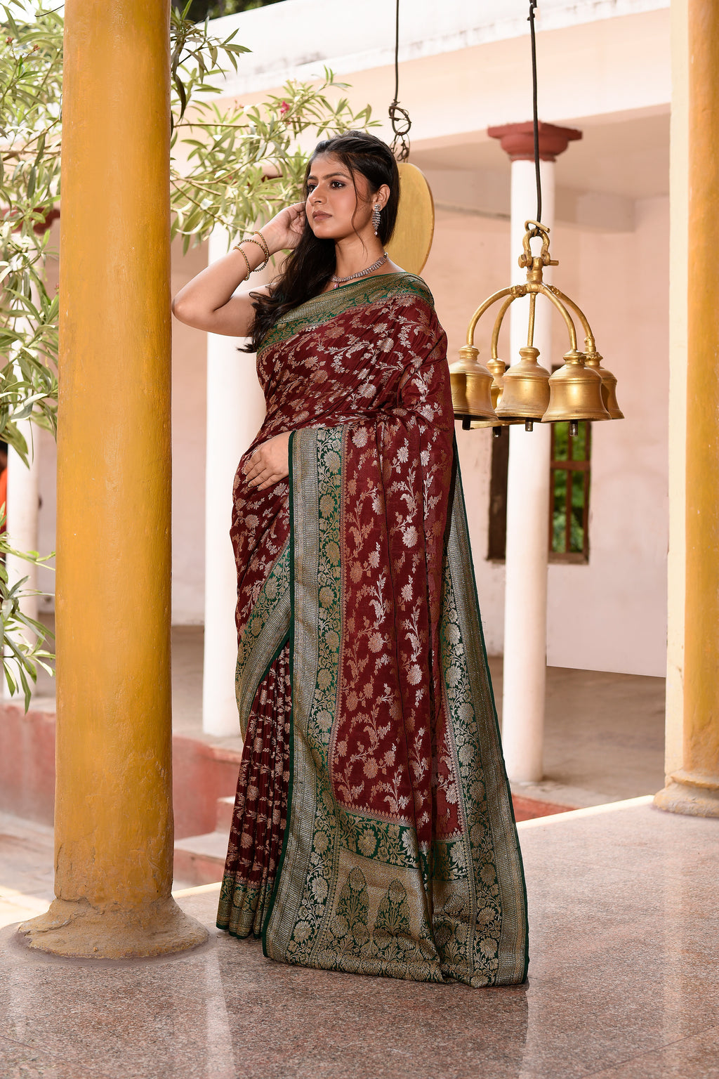 Coca brown Banarasi Crape Chiffon Silk Saree