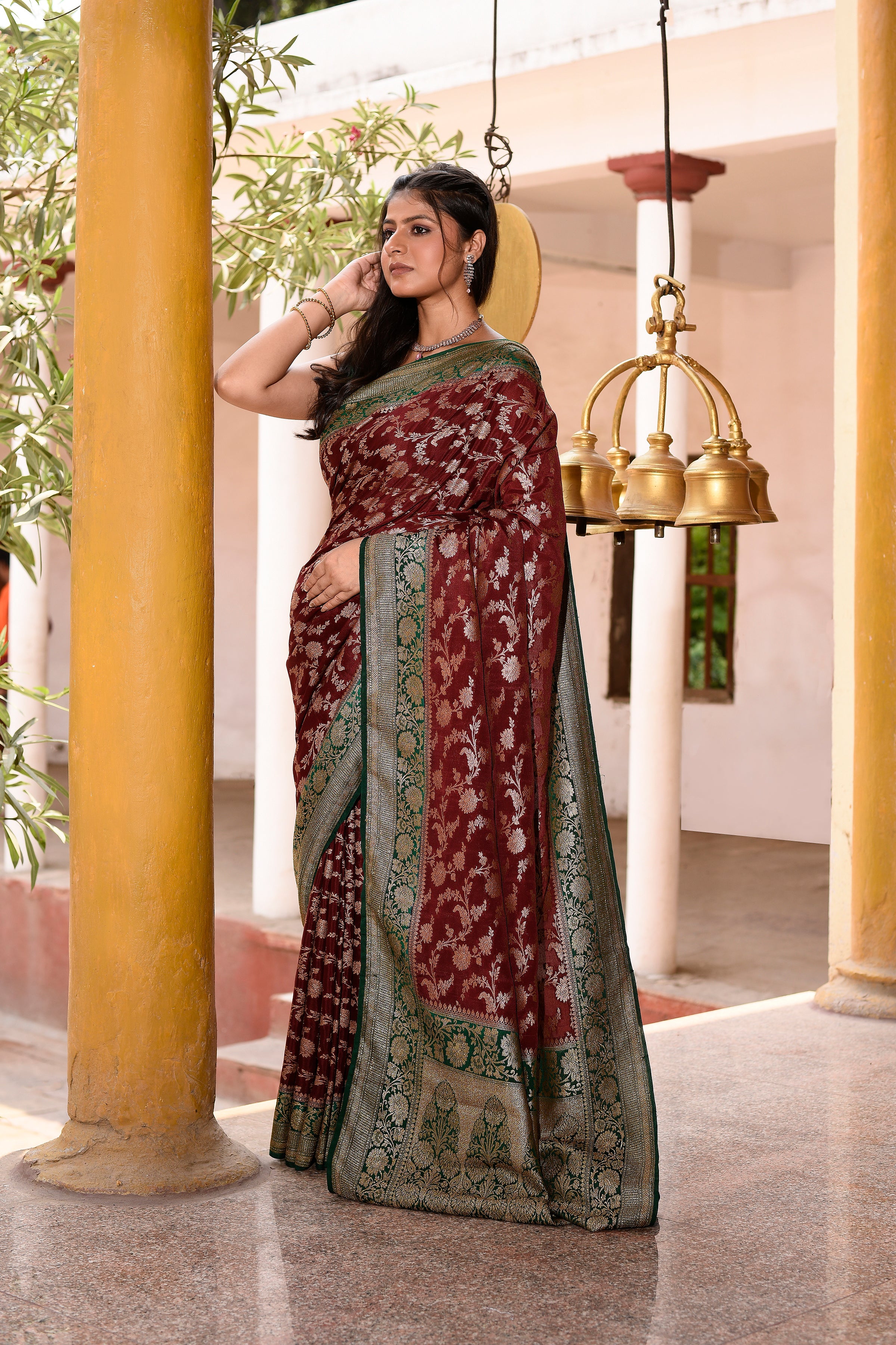 Coca brown Banarasi Crape Chiffon Silk Saree