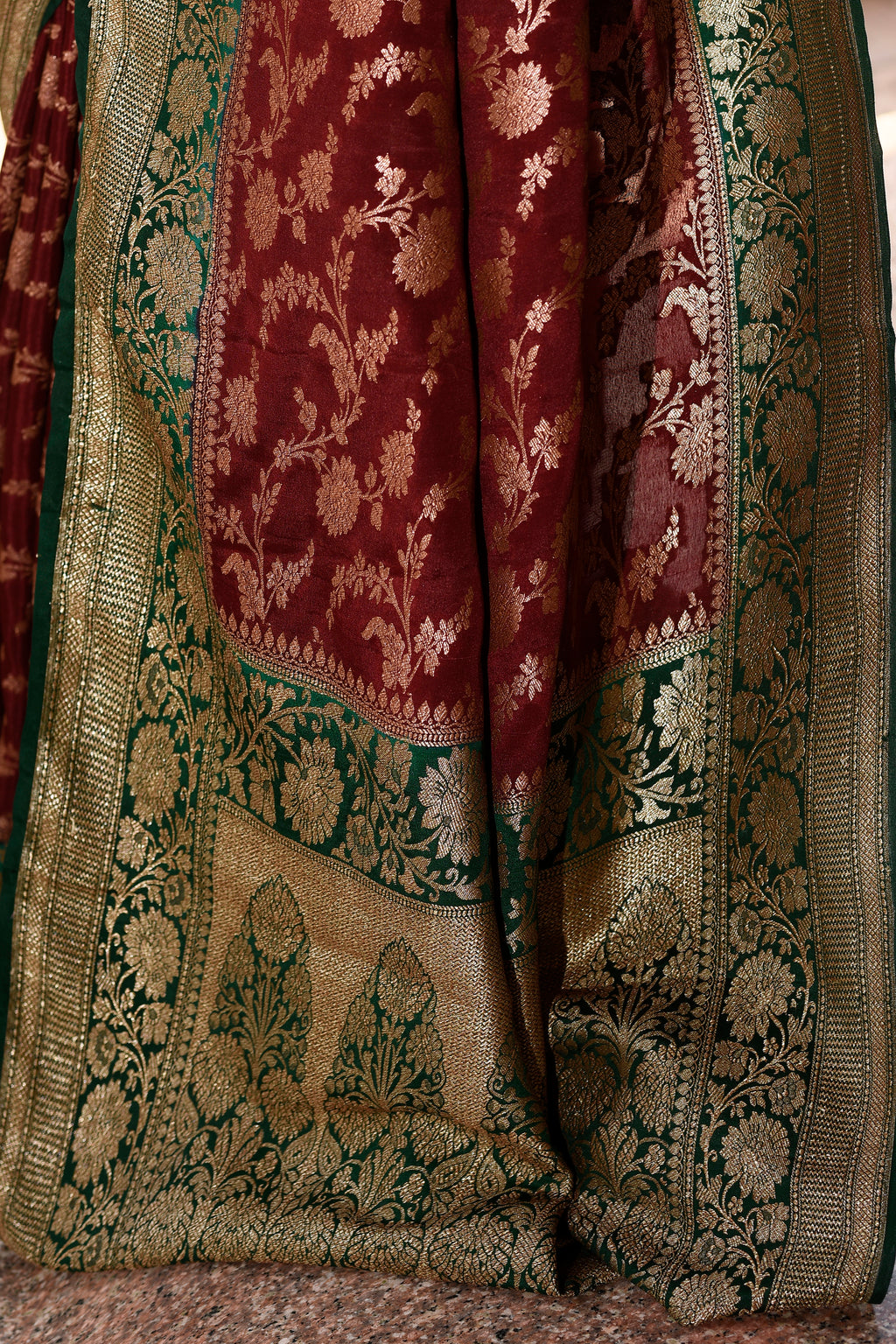 Coca brown Banarasi Crape Chiffon Silk Saree